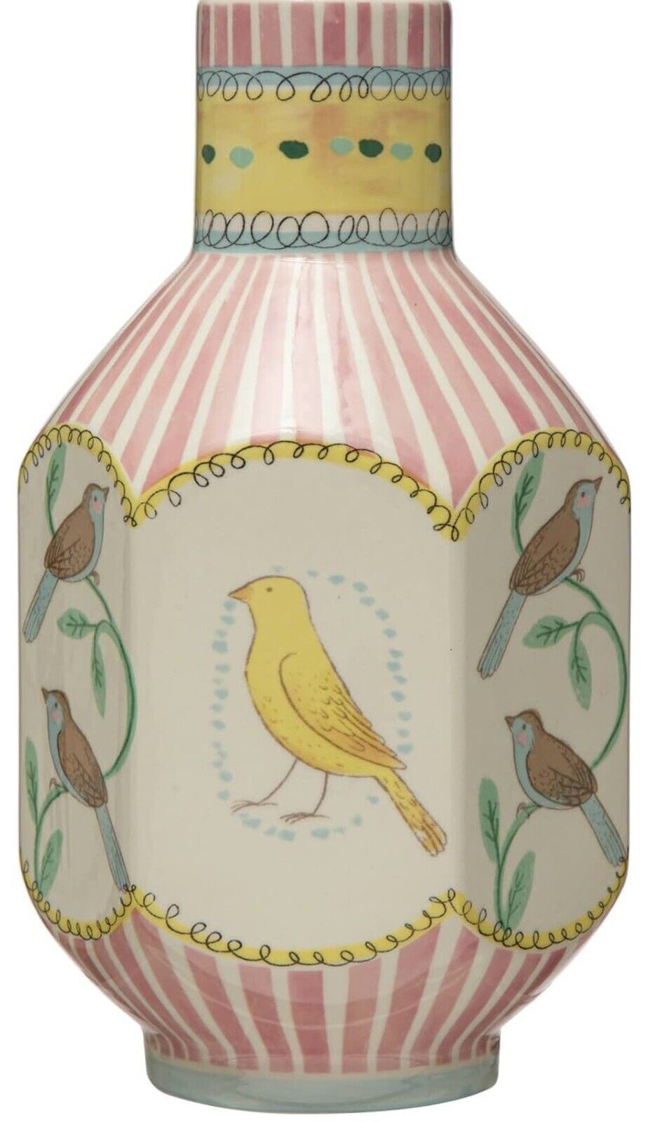 NEW Anthropologie Vintage Style Painted Bird Multicolor Ceramic Flower Vase