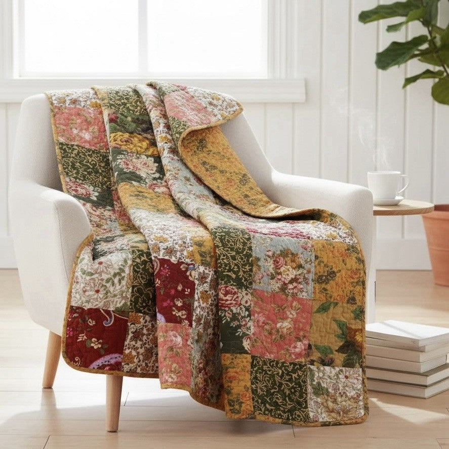 NEW Anthropologie Boho Floral Throw Blanket Bedspread Quilt Bedding - 50" x 60"