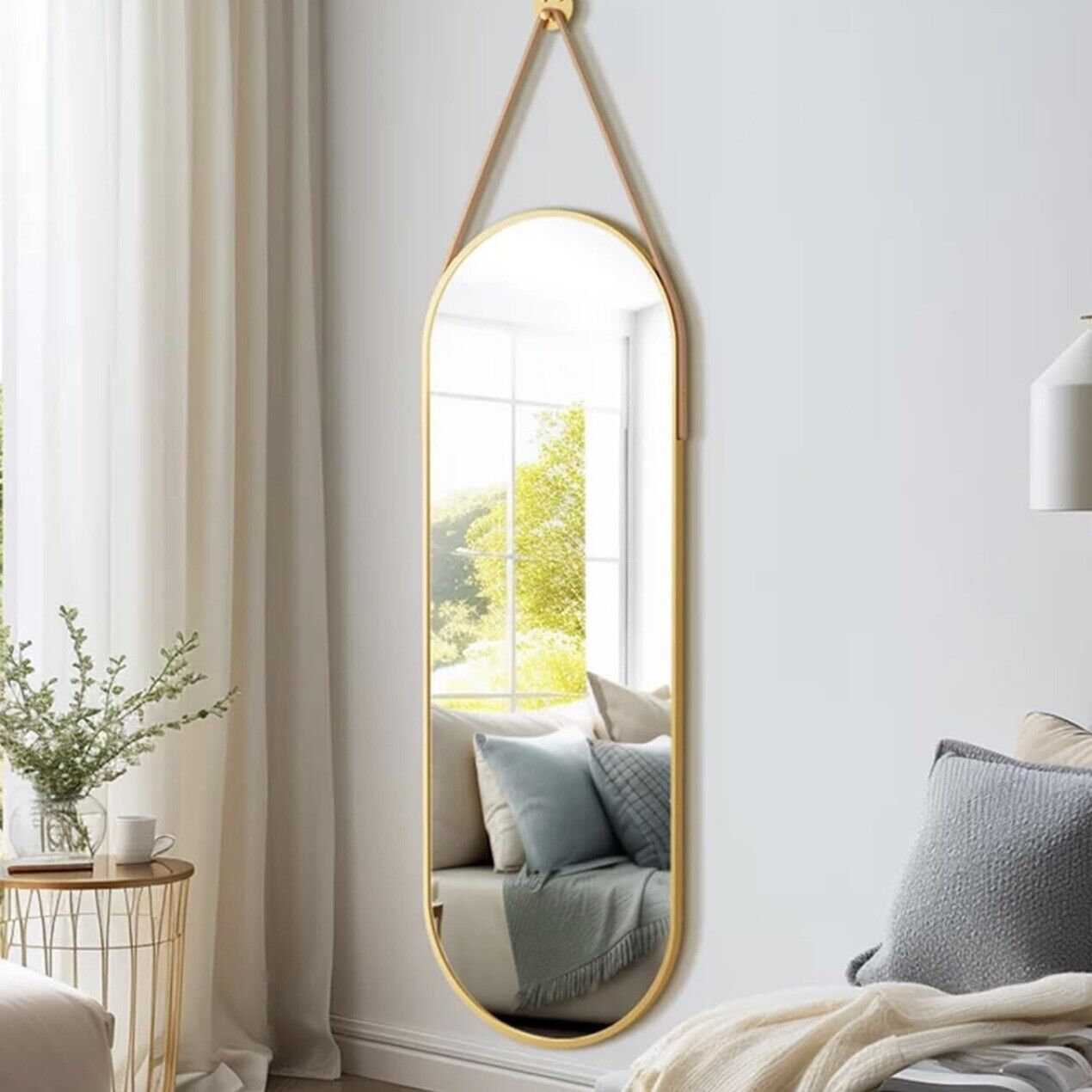 New West Elm Gold Arched Full Length Boho Wall Hanging Mirror - 48" x 16"