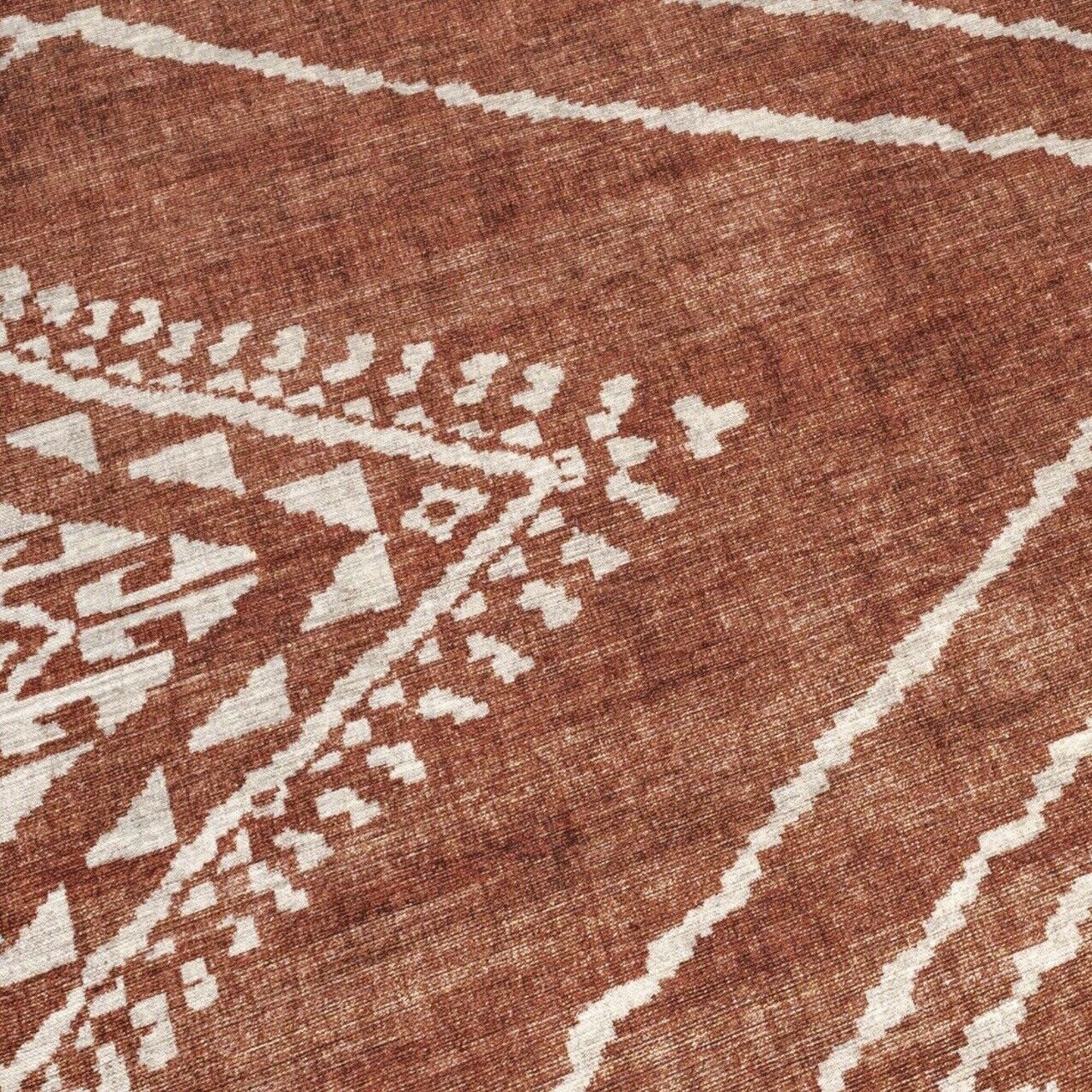 NEW West Elm Red Orange Boho Aztec Geometric Moroccan Area Rug Carpet - 4' x 6'