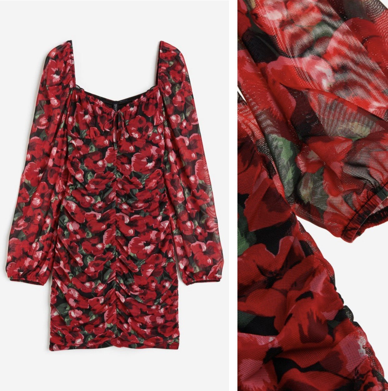 NEW Anthropologie Red Floral Mesh Mini Slip Sundress / Mini Dress - Small / XS