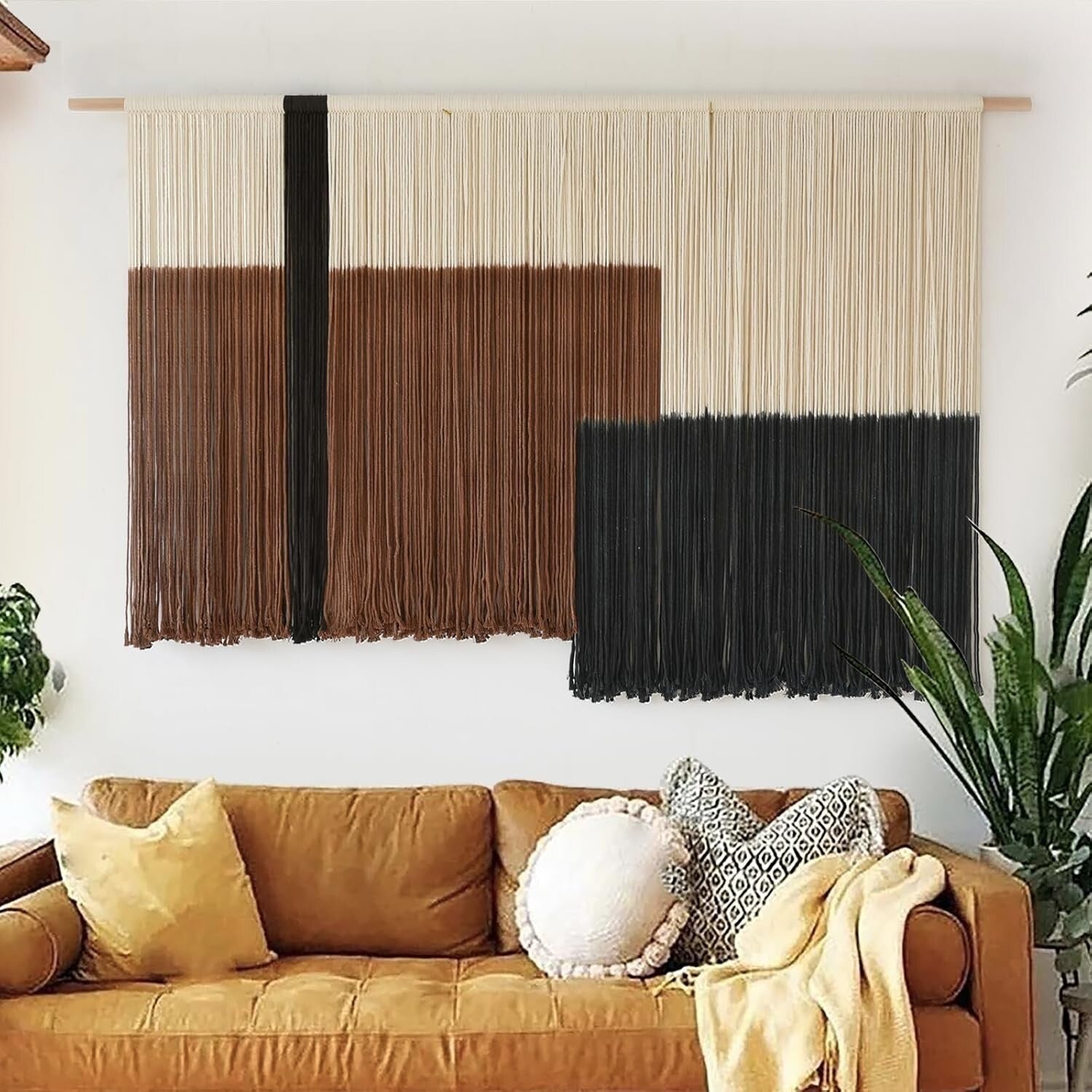 NEW Anthropologie XL Boho Tapestry Macrame Woven Color Block Wall Hanging - 60"