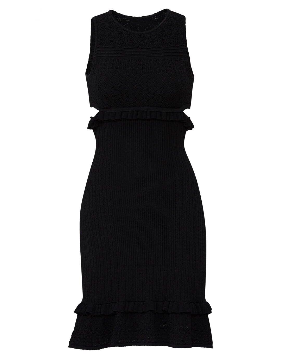 Ronny Kobo Black Ruffled Cutout Nova Mini Woven Sheath Dress Gown - Size Small