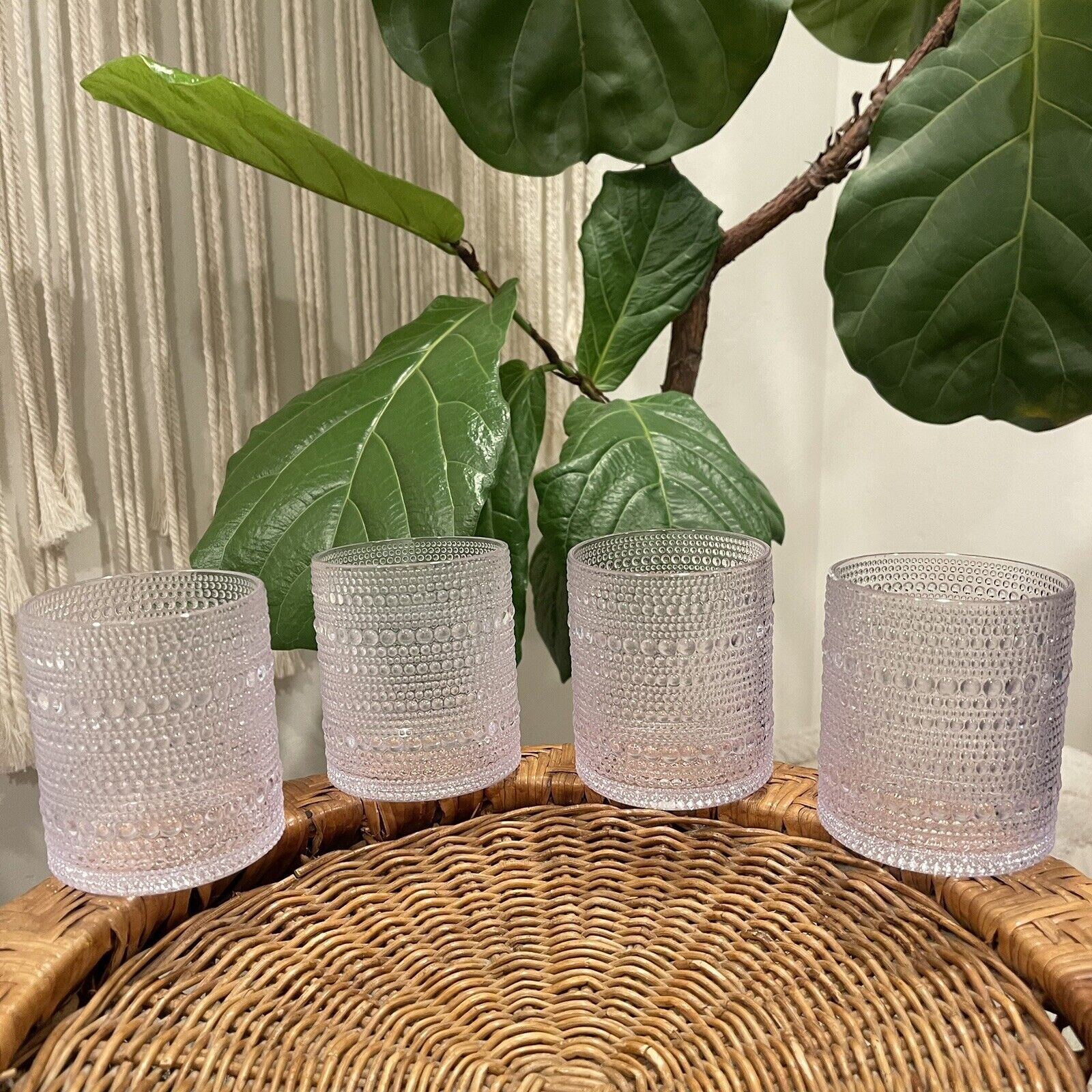 NEW West Elm Clear Plastic Shatter Proof Boho Pool Tumblers Glasses Cups Set / 4