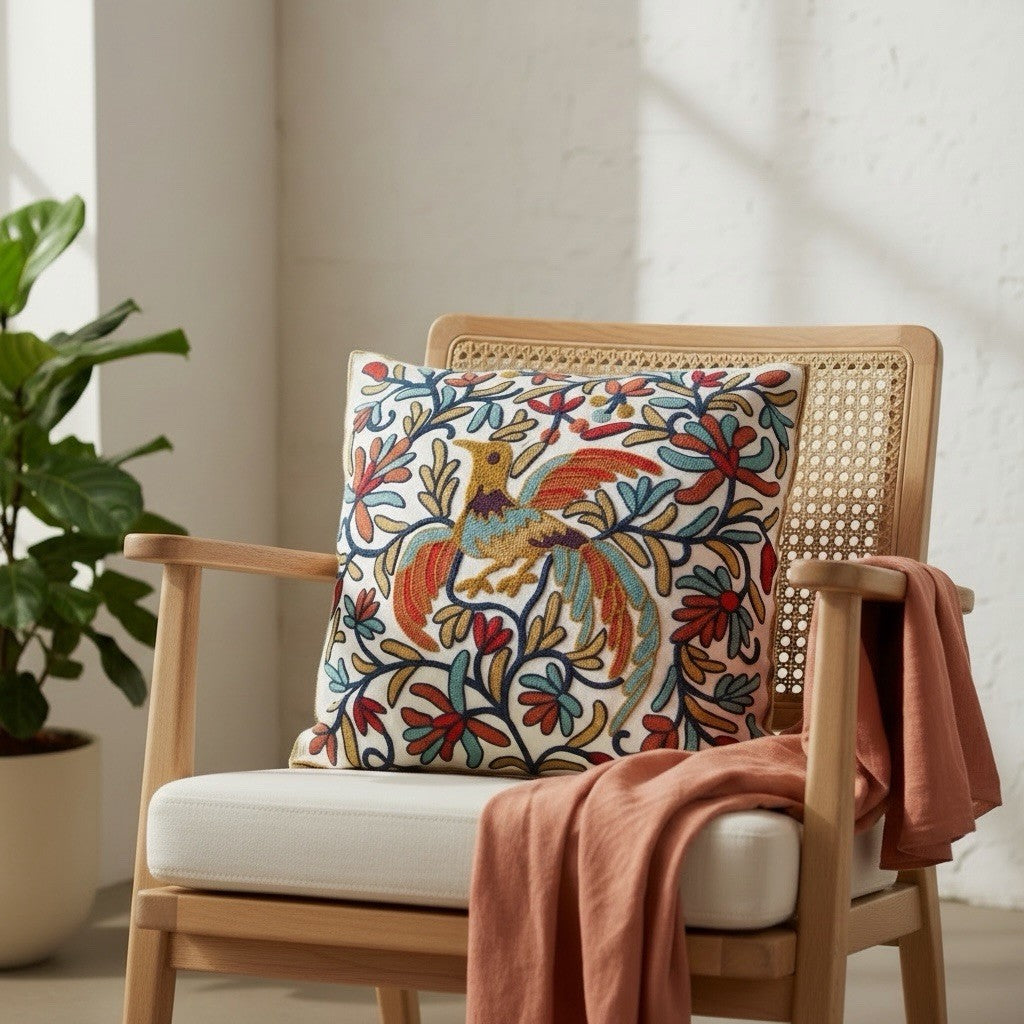 NEW Anthropologie Boho Floral Embroidered Throw Pillow Cover Case Sham 18 x 18