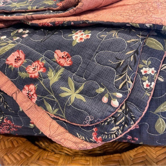 NEW Anthro Blue Floral Queen King Boho Quilt Bedding Bedspread Duvet & Sham Set