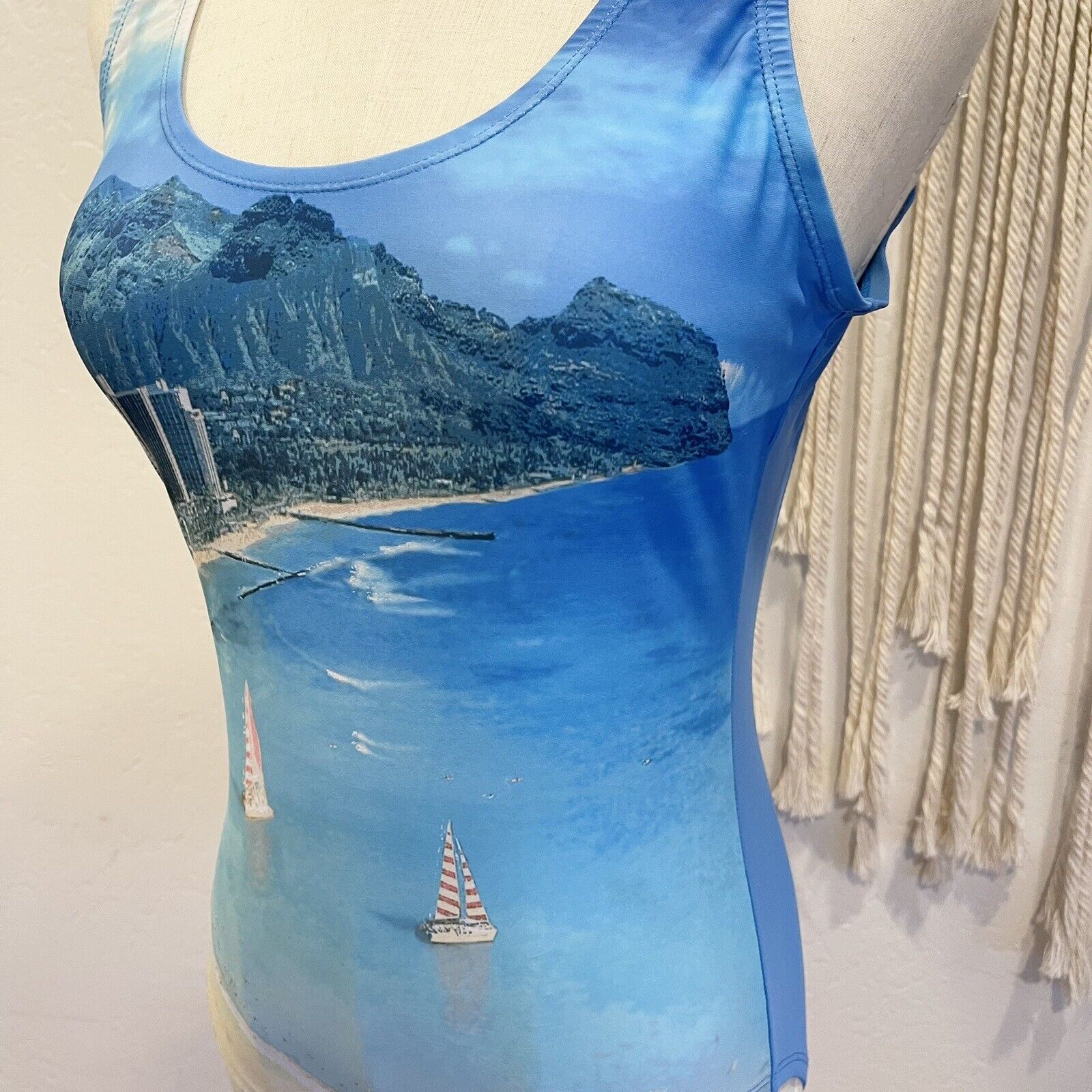 New Free People Blue Scenery One Piece Swimsuit with Scoop Back - Size Medium