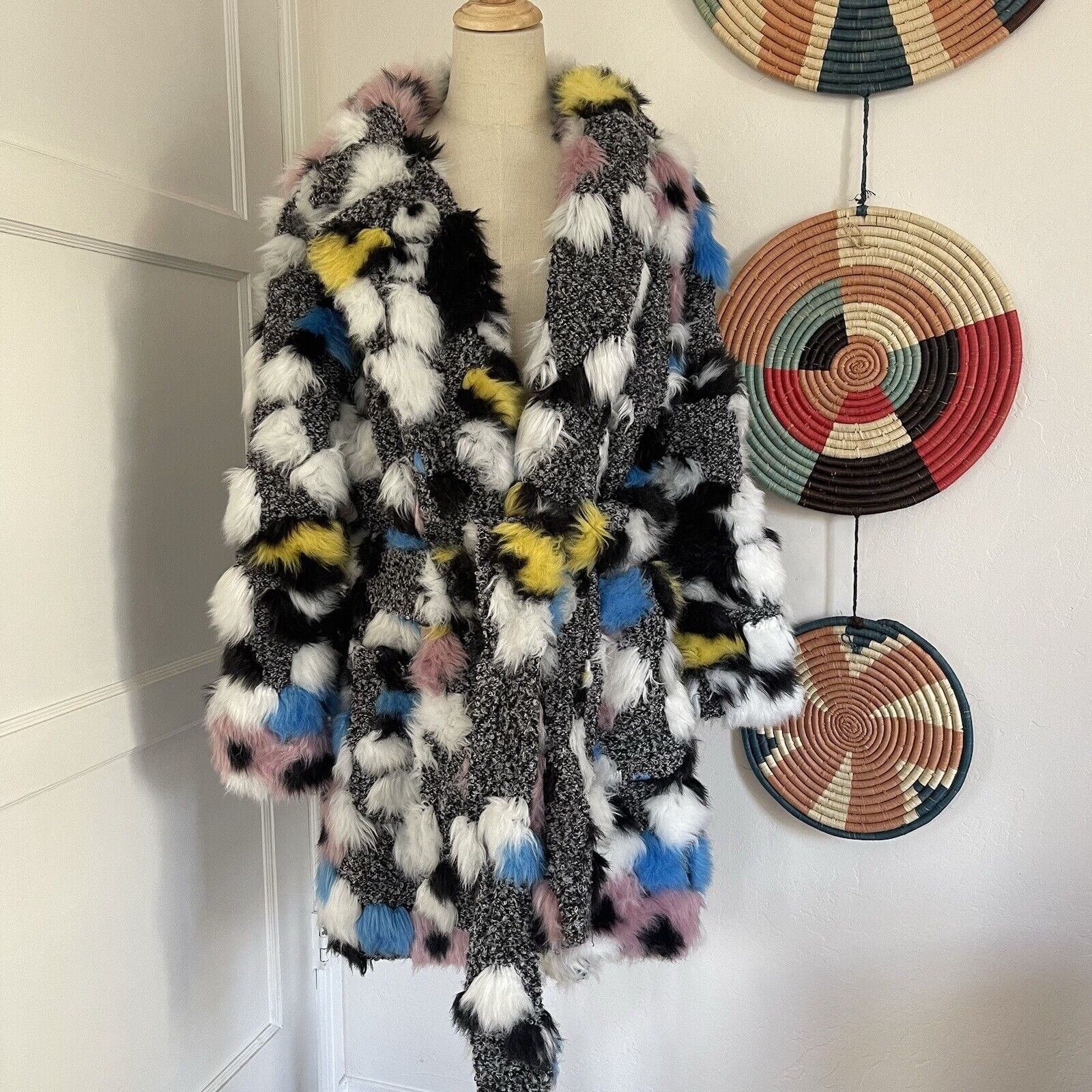 Hutch “The Kat” Faux Fur Pom Pom Colorful Boho Coat Jacket Parka Size Large / XL