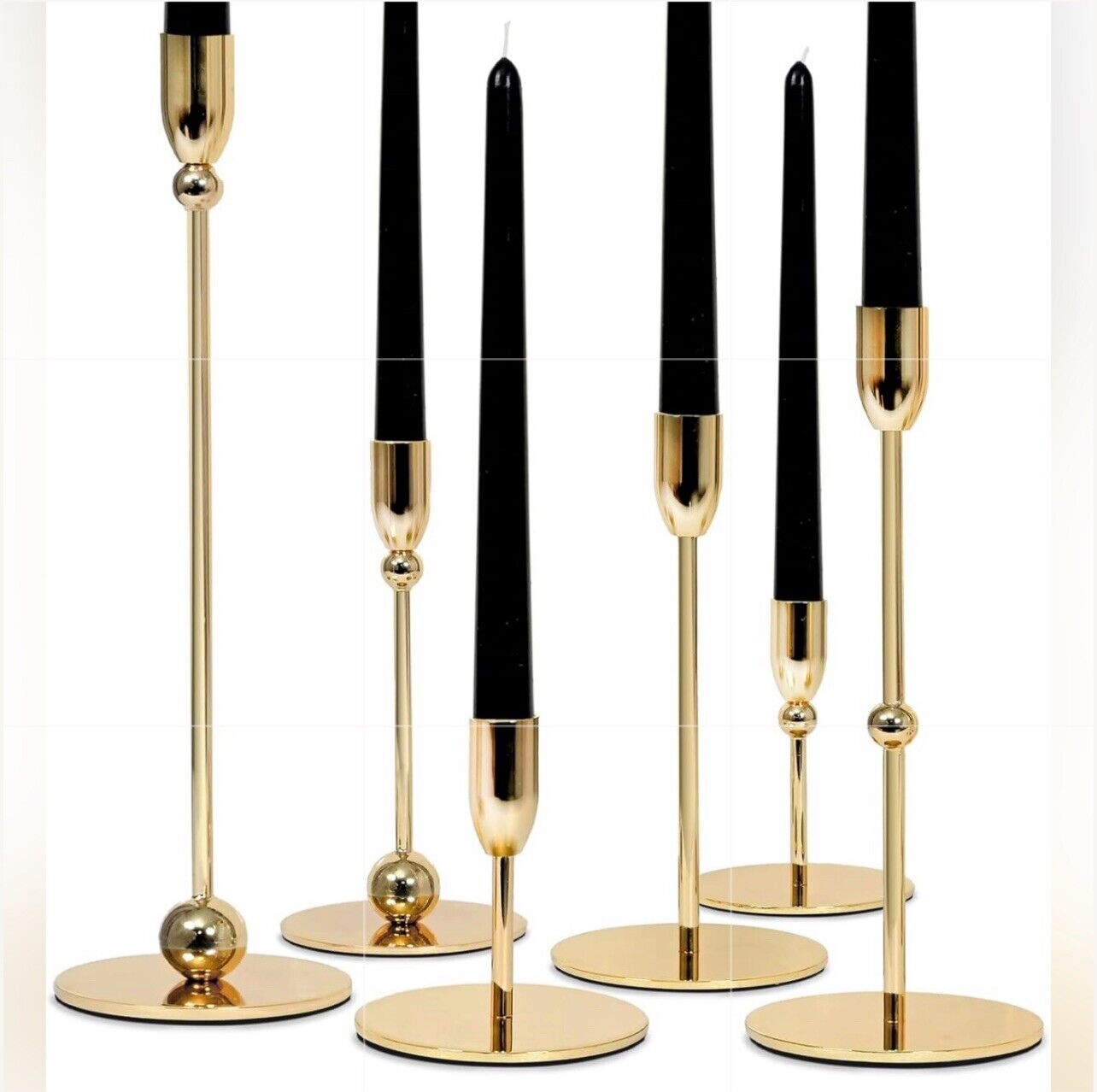 New West Elm (Set of 6) XL Gold Retro Boho Tapered Candle Candlestick Holders