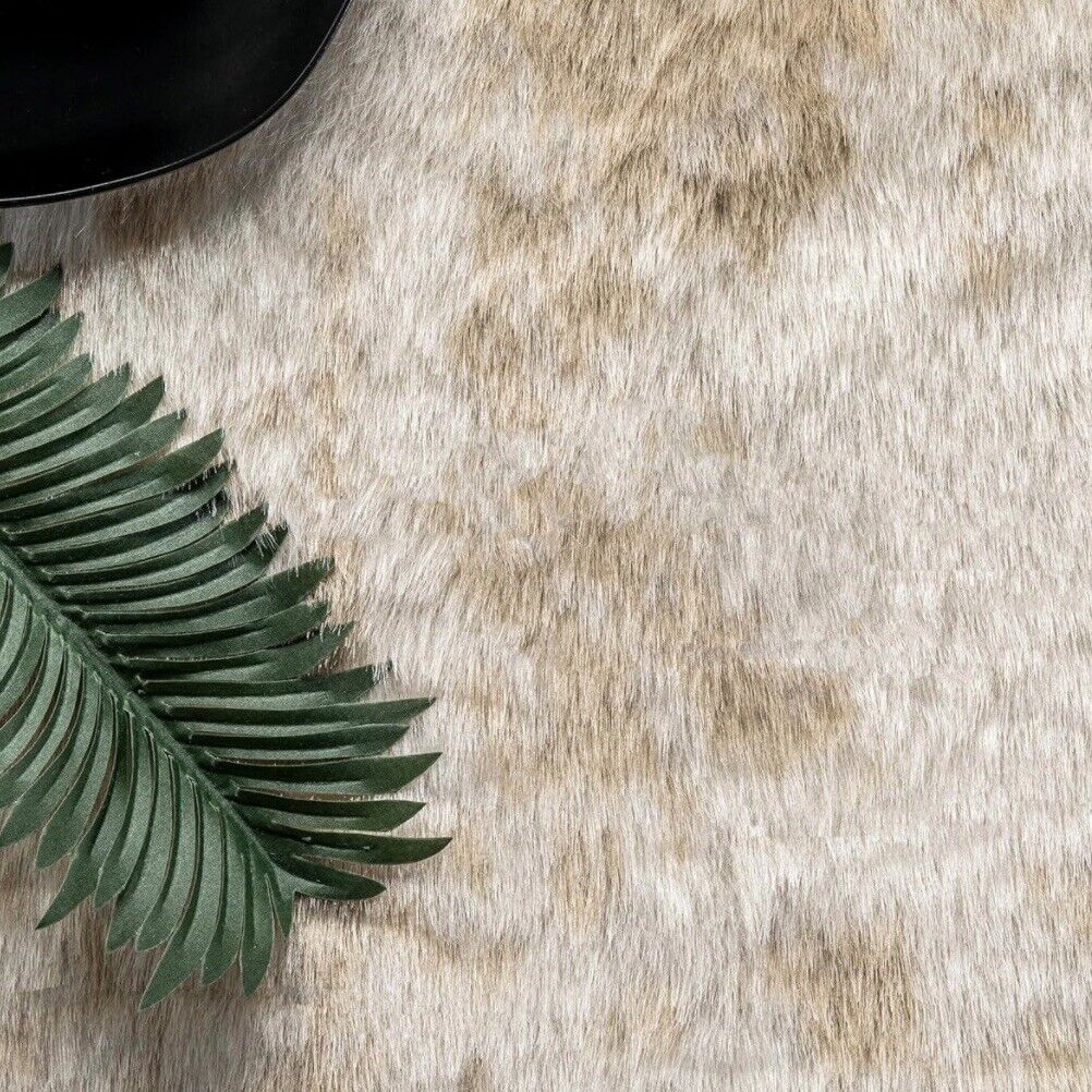 NEW West Elm XL Faux Fur Cowhide White Beige Area Rug Boho Carpet - 7’ x 5’