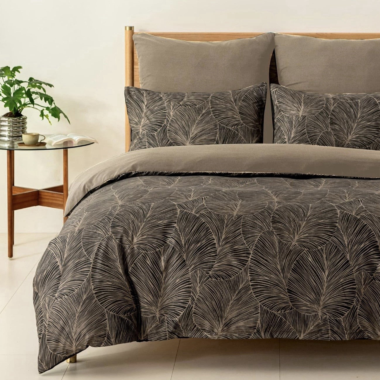NEW Anthropologie Khaki Botanical Print Boho Queen King Bedding Duvet & Sham Set