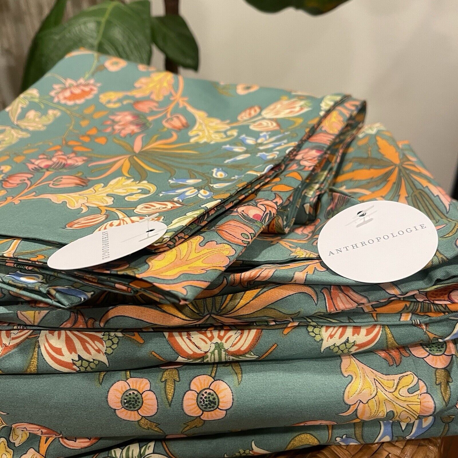 NEW Anthropologie Blue Orange Boho King Size Bedding Duvet Floral Sham Case Set