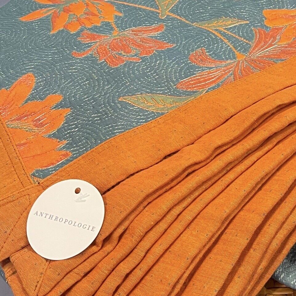 NEW Anthropologie Teal Orange Reversible Queen / King Bedspread Blanket Sham Set