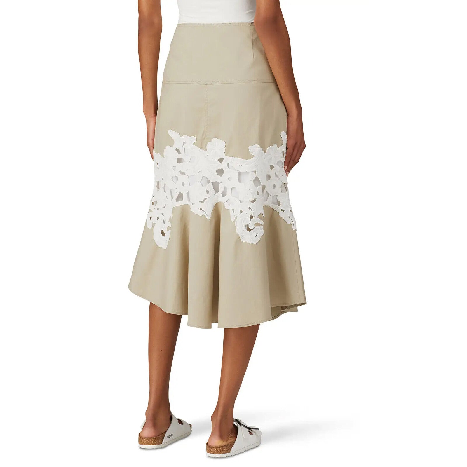 Derek Lam Khaki Floral Lace Khaki Applique Skirt - Size Medium / 8 | Retail $340