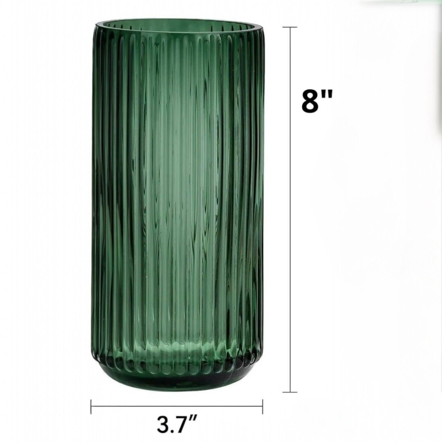 NEW West Elm Green Glass Boho Ribbed Cylinder Flower Vase Planter Decor - 8"