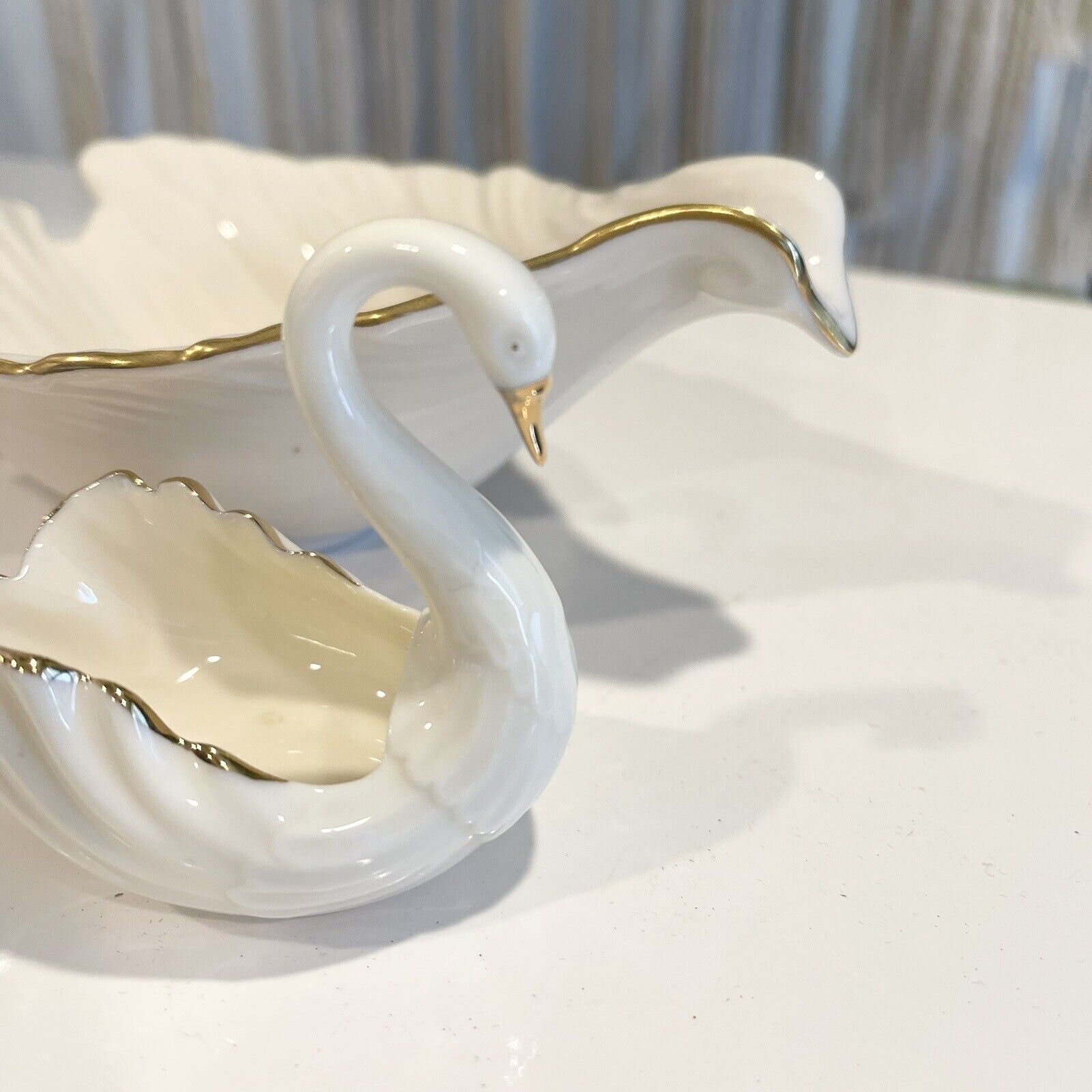 Vintage Lenox Gold Trim Swan Bowl Set 2 Candy Dish Tray Porcelain Ceramic Bowls