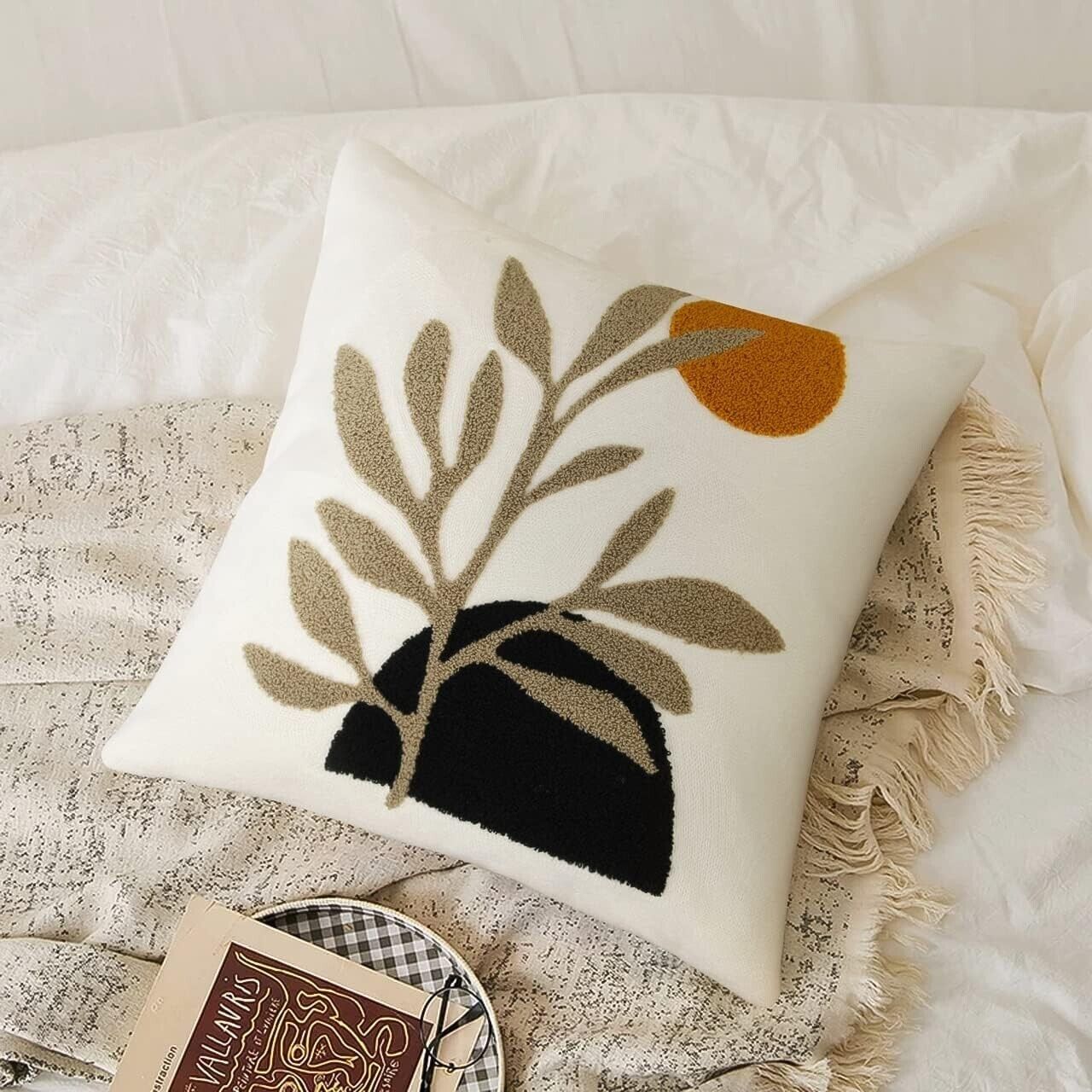 New Anthropologie Boho Abstract Tassel Throw Pillow Case Cover Sham - 18" x 18"