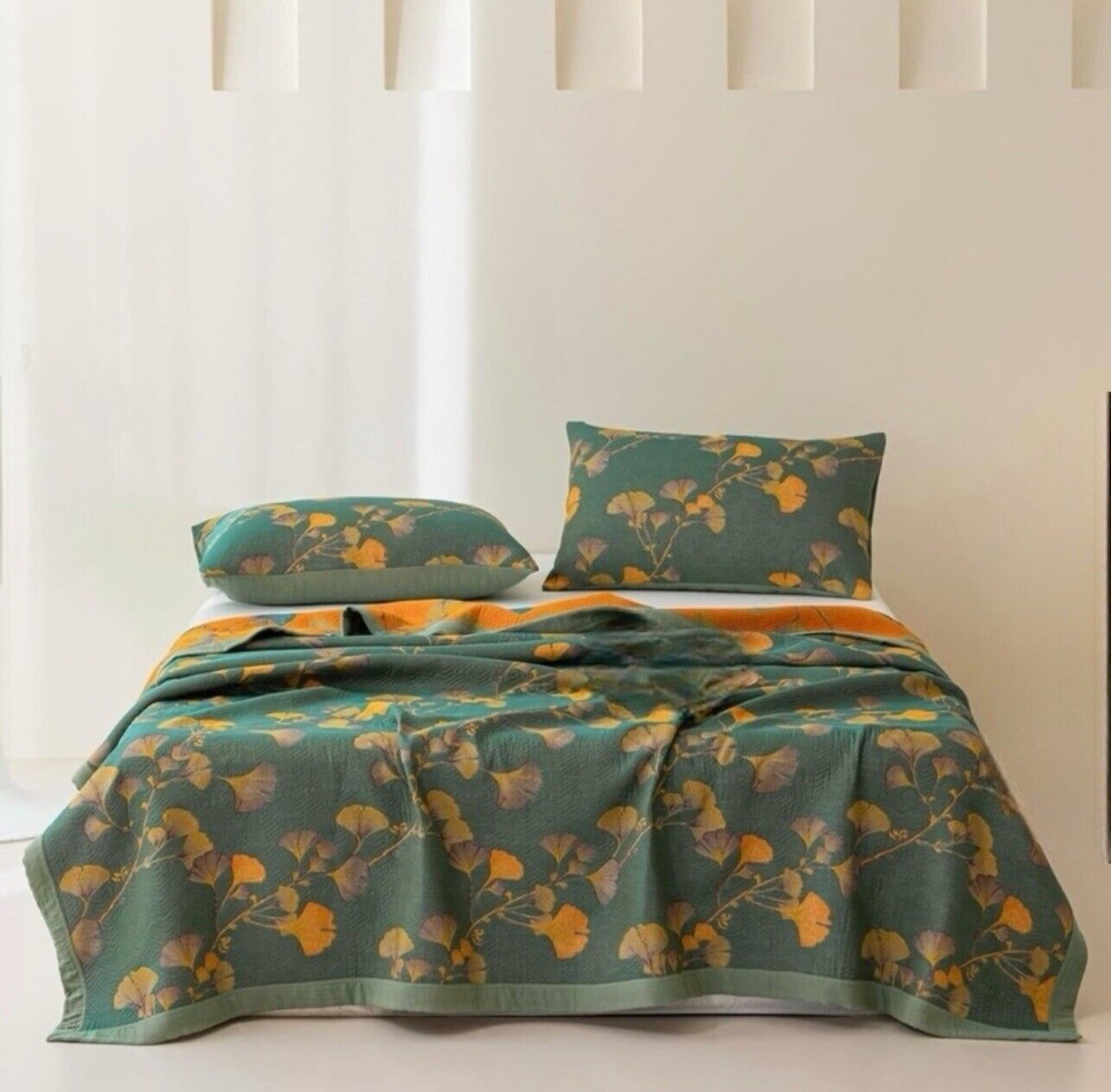 NEW Anthropologie Teal Orange Reversible Queen / King Bedspread Blanket Sham Set