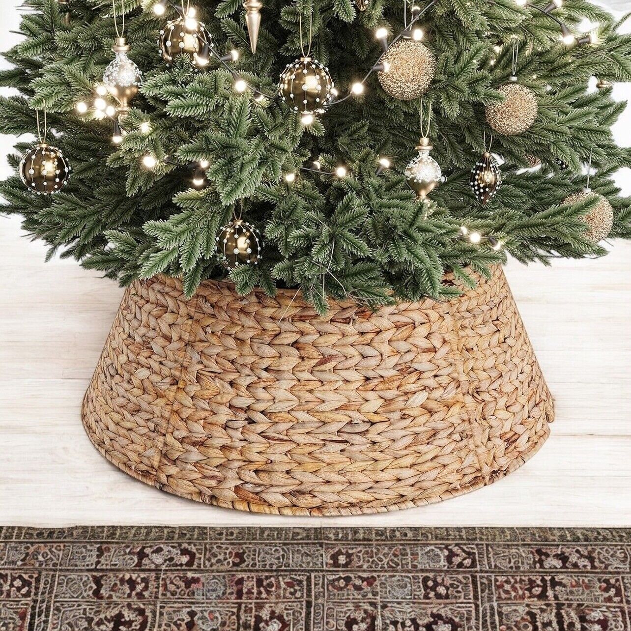 NEW West Elm Boho Rattan Wicker 28" Adjustable Christmas Tree Basket Stand Cover