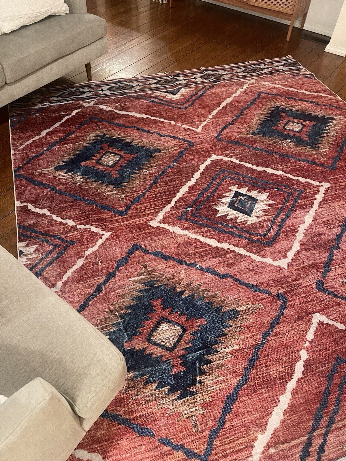 NEW West Elm Red Moroccan Boho Tribal Washable Low Pile Area Rug Carpet 8' x 10'