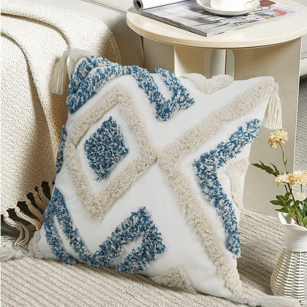 New Anthropologie Boho Abstract Tassel Throw Pillow Case Cover Sham - 18" x 18"