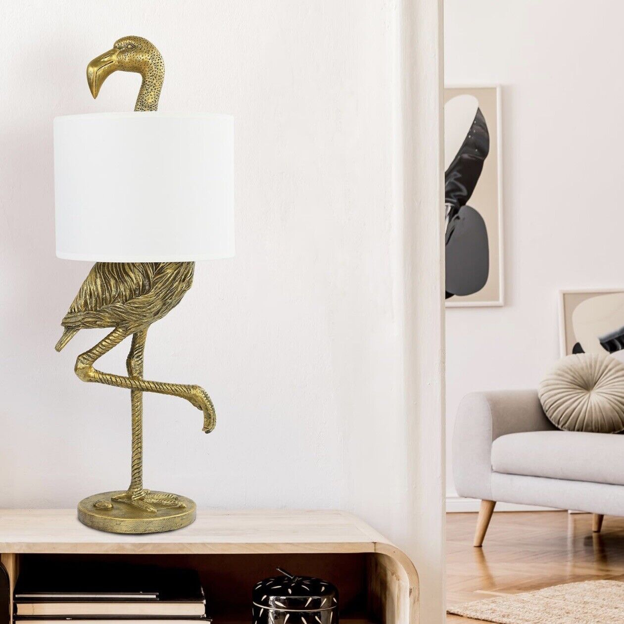 NEW Anthropologie Large Gold Boho Flamingo Table Lamp Lighting Art Deco - 32"