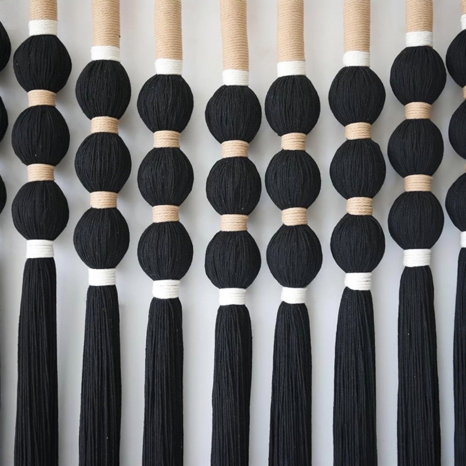 NEW Anthropologie XL Boho Black Ball Tassel Tapestry Woven Wall Hanging - 33"