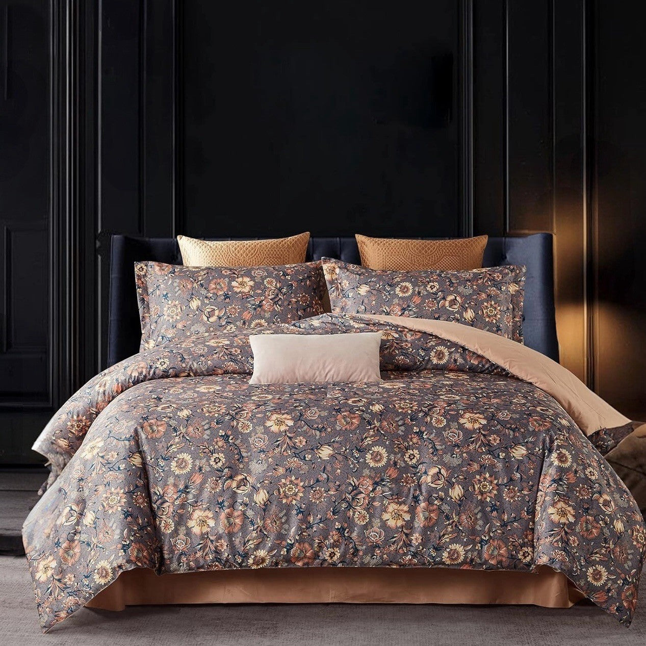 NEW Anthropologie Purple Silky Floral Boho Queen Size Comforter Bedding Sham Set