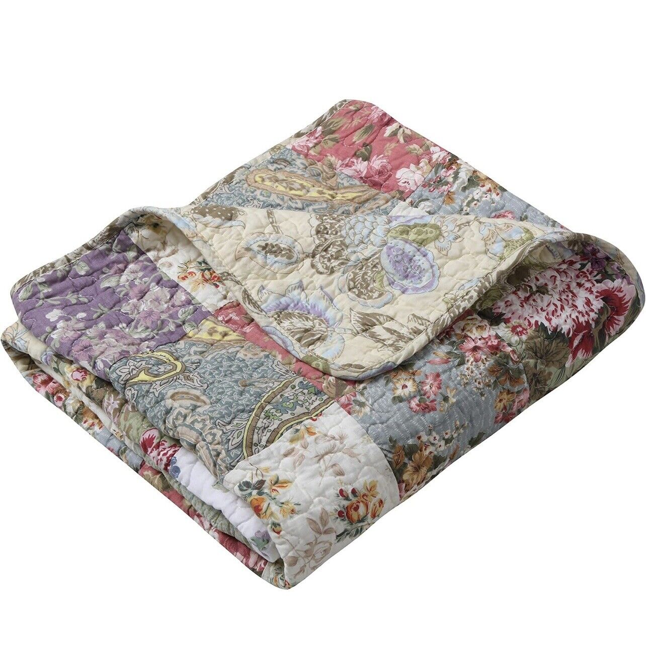 NEW Anthropologie Boho Multicolor Floral Throw Blanket Patchwork Quilt 50" x 60"