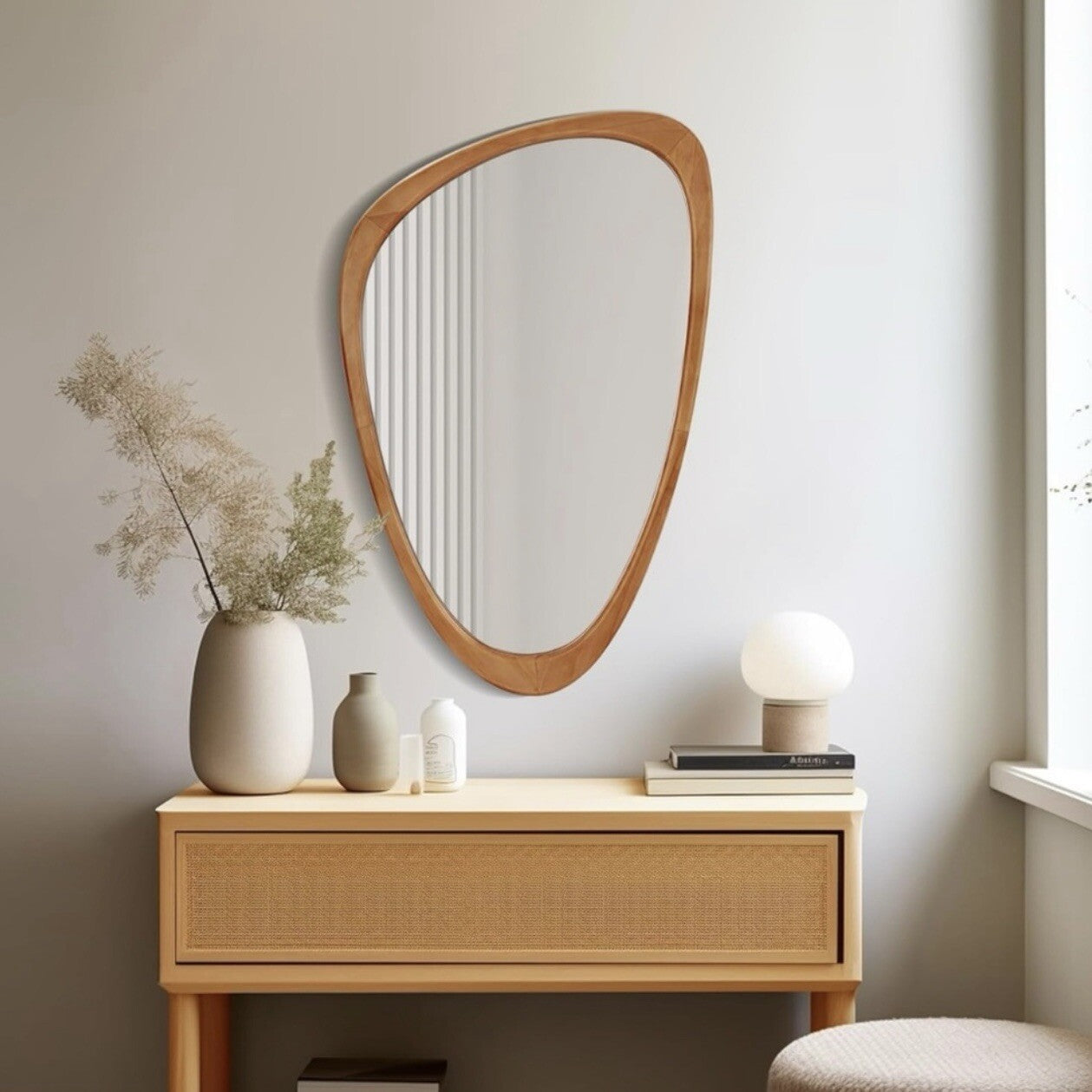 NEW West Elm Large Wood Frame Asymmetrical Wall Hanging Abstract Mirror 20 x 30