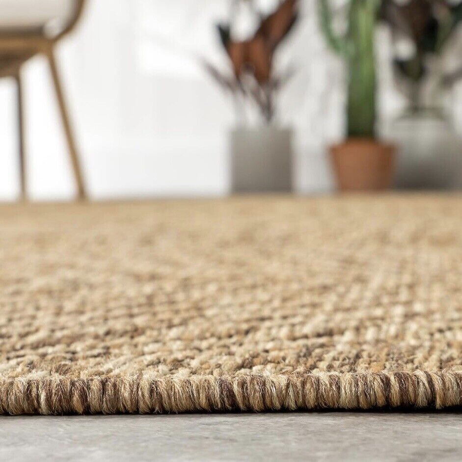 NEW West Elm Tan Woven Boho Jute Style Geometric Indoor Outdoor Area Rug 7' x 9'