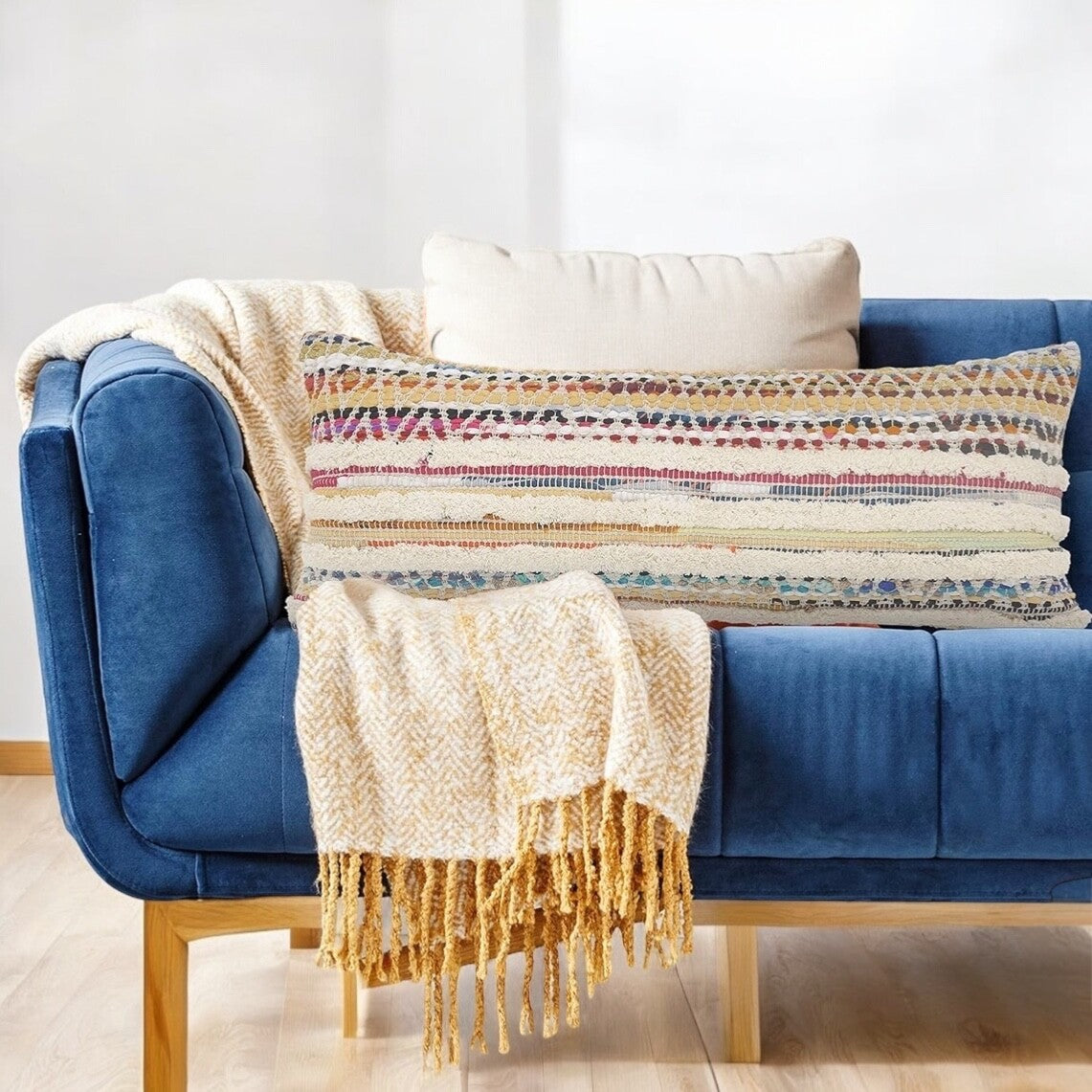 NEW XL Pillow & Long Insert Boho Throw Lumbar Colorful Woven Tassel 14" x 36"