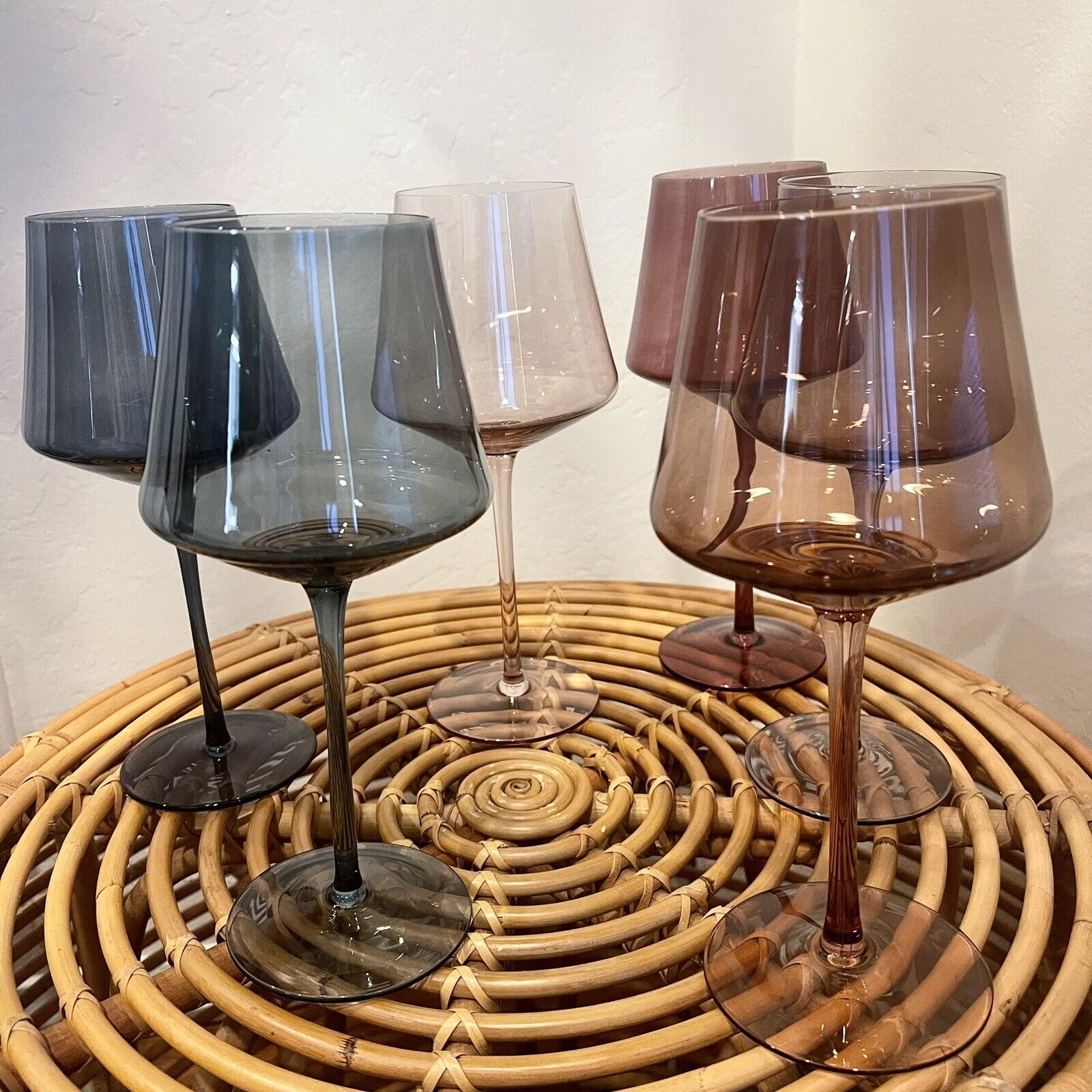 NEW West Elm (Set of 6) Colorful Stemmed Crystal Wine Glass Drink Ware Bar Cups