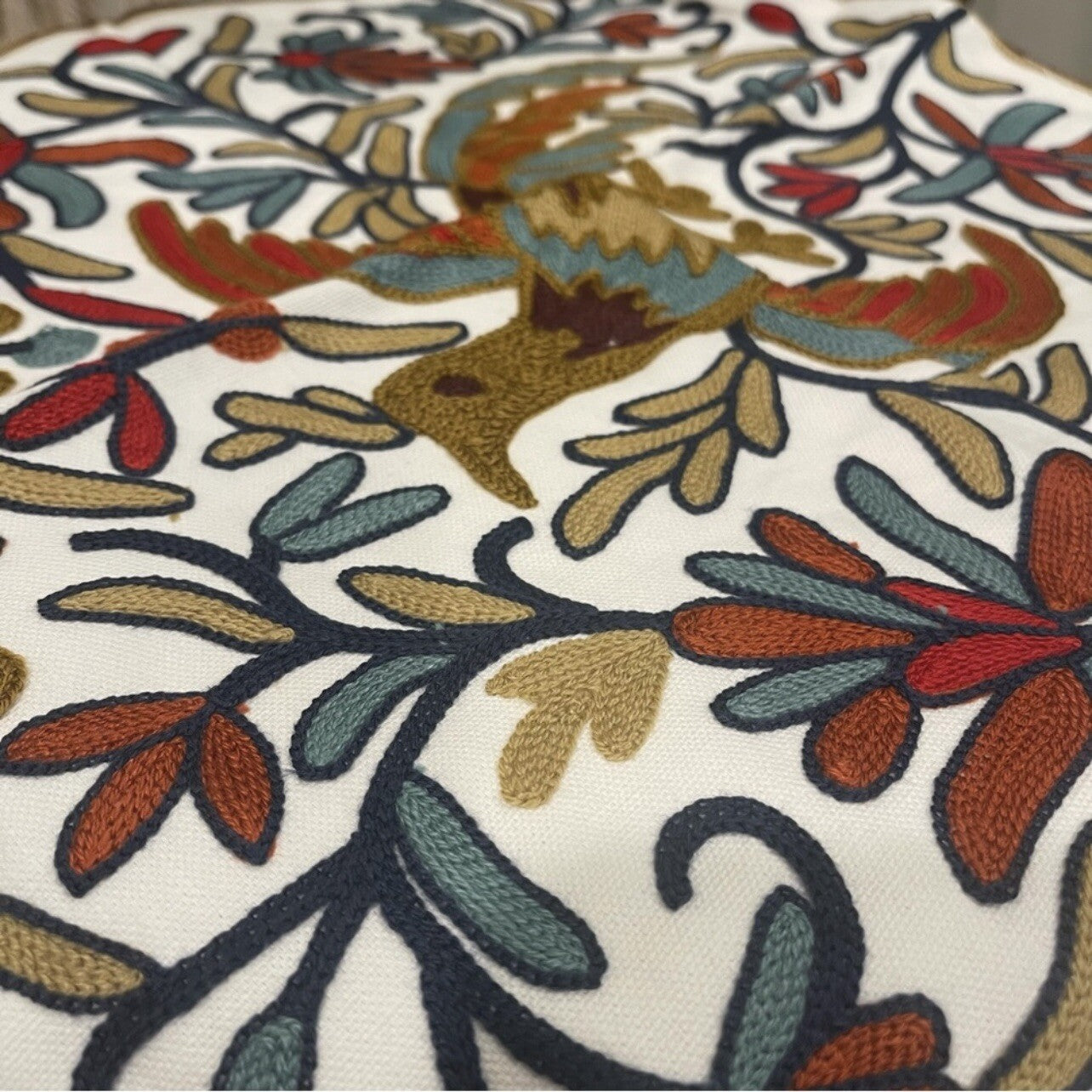 NEW Anthro Boho Floral Embroidered Throw Pillow Cover Case Sham 18" x 18"
