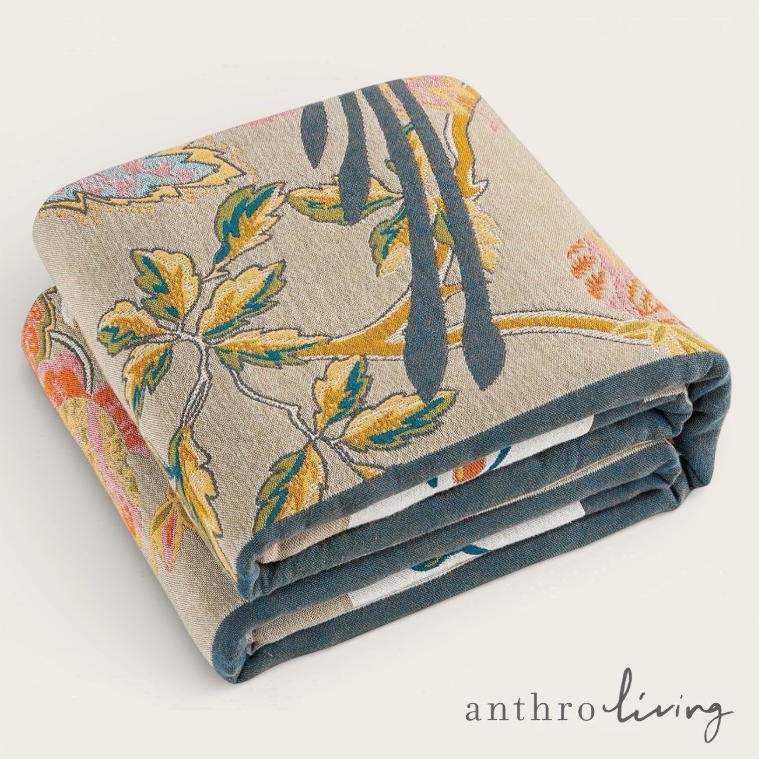 NEW Anthro Reversible Boho Bird Multicolor Throw Blanket Bedspread Quilt 50 x 60