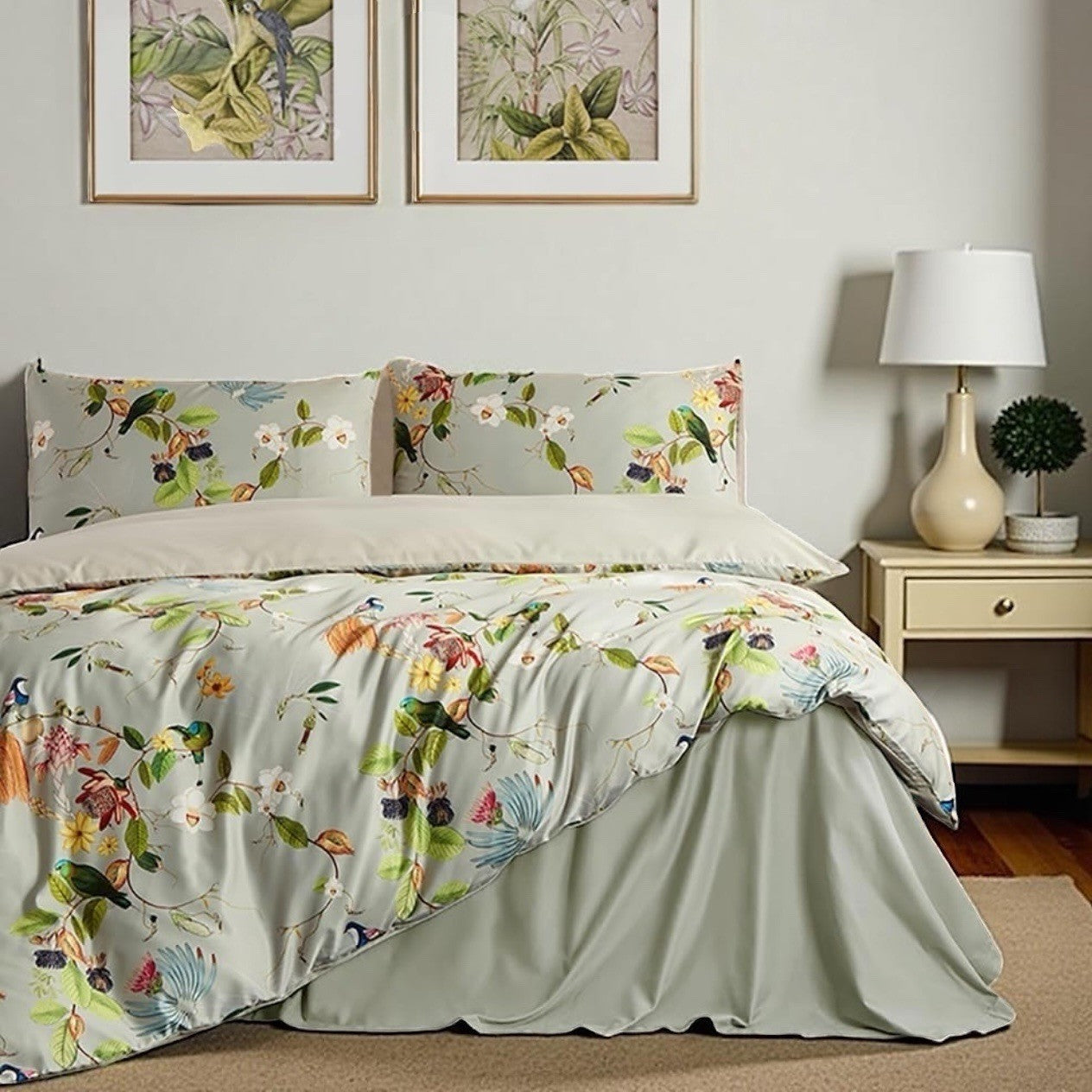 NEW Anthropologie Boho King Floral Bird Print Bedding Duvet & Floral Sham Set