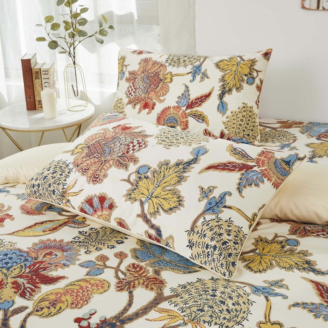 NEW Anthropologie Cream Boho Queen Size Floral Bedding Duvet Sheet Sham Set