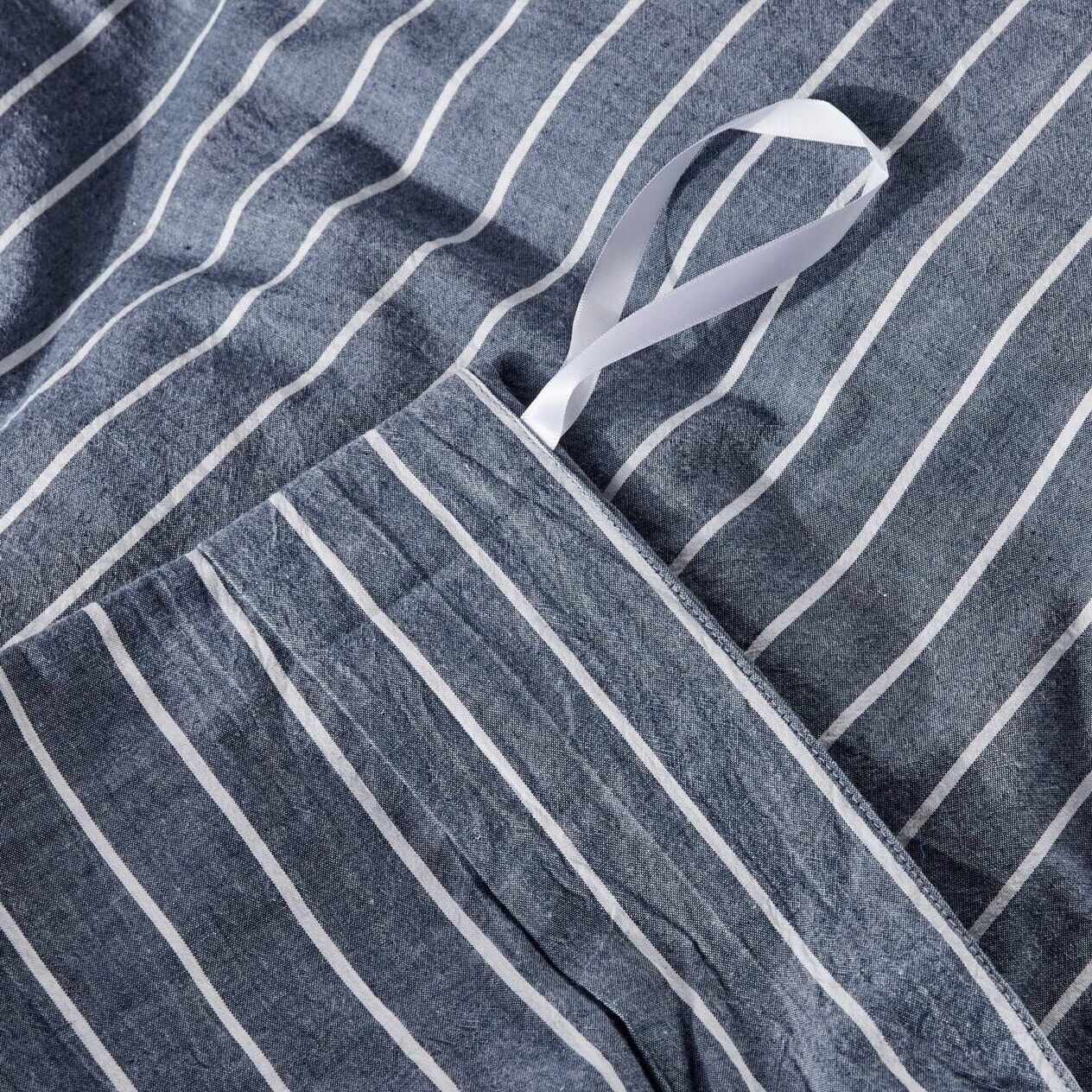 NEW West Elm Blue White Striped Queen Size Linen Cotton Bedding Duvet & Sham Set