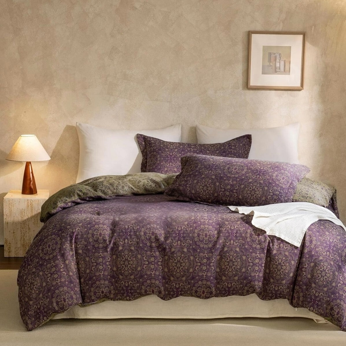 NEW West Elm Purple Muslin 100% Cotton Boho Queen King Bedding Duvet & Sham Case