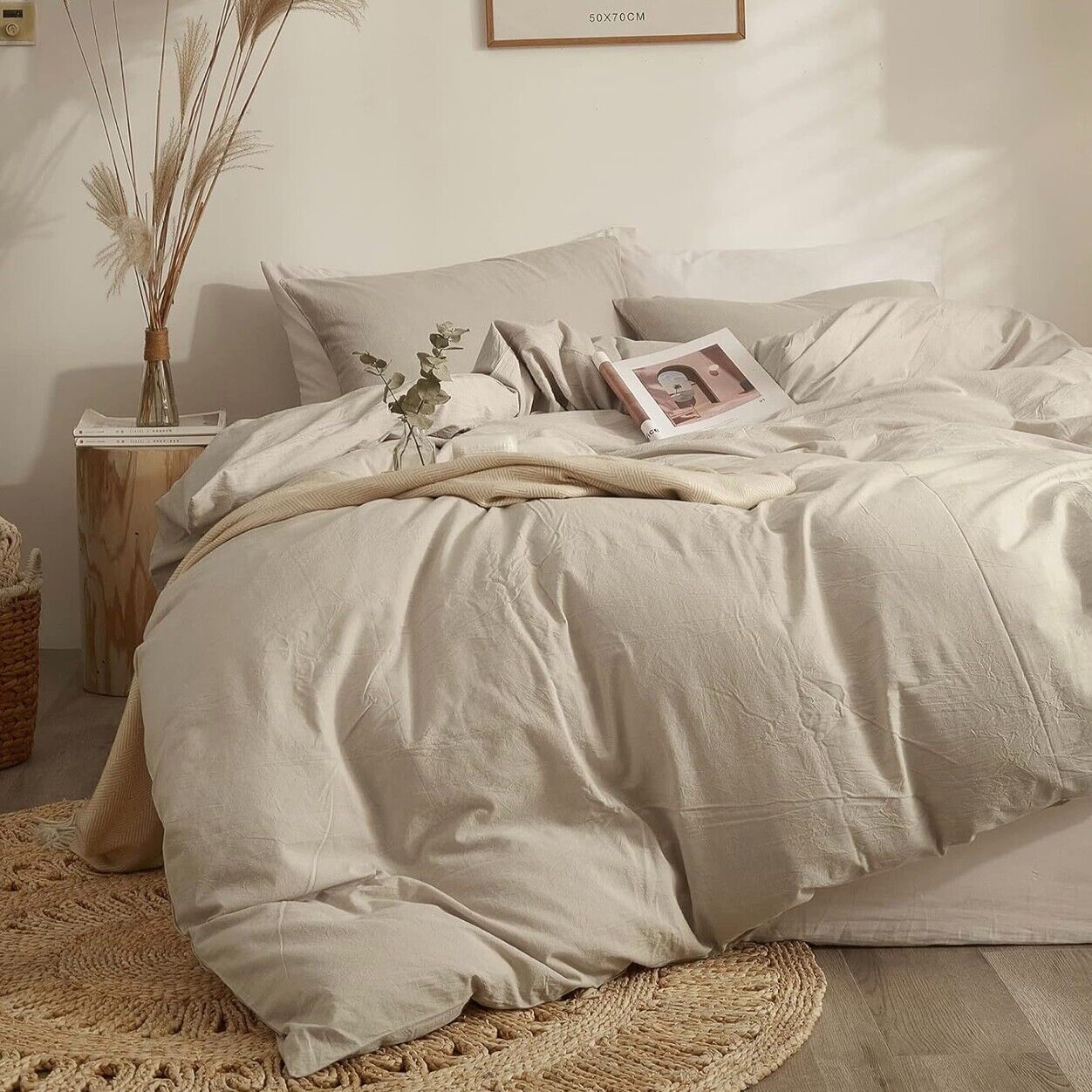 NEW West Elm Beige Tan Solid Soft Washed Cotton Modern Bedding Duvet & Sham Case