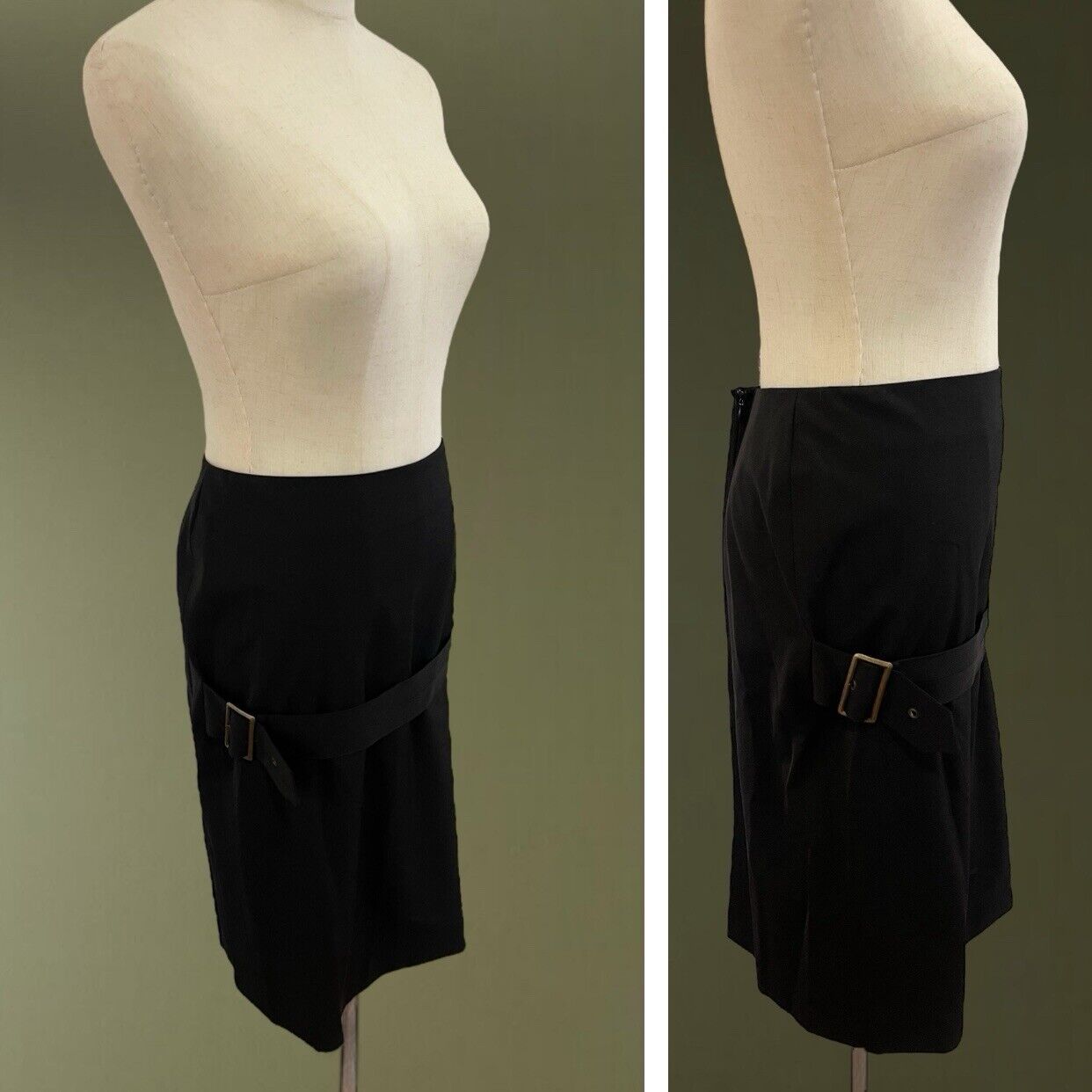 Vintage 90s Jean Paul Gaultier Black Pencil Skirt Side Buckle Belt - Size Medium