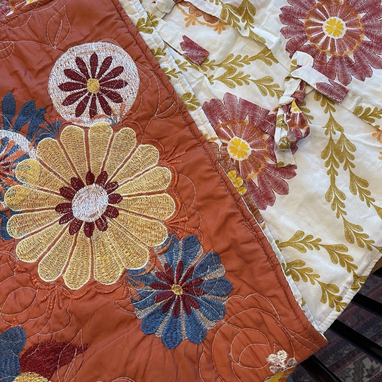 NEW Anthropologie King Floral Reversible Boho Quilt Bedspread Blanket Sham Set