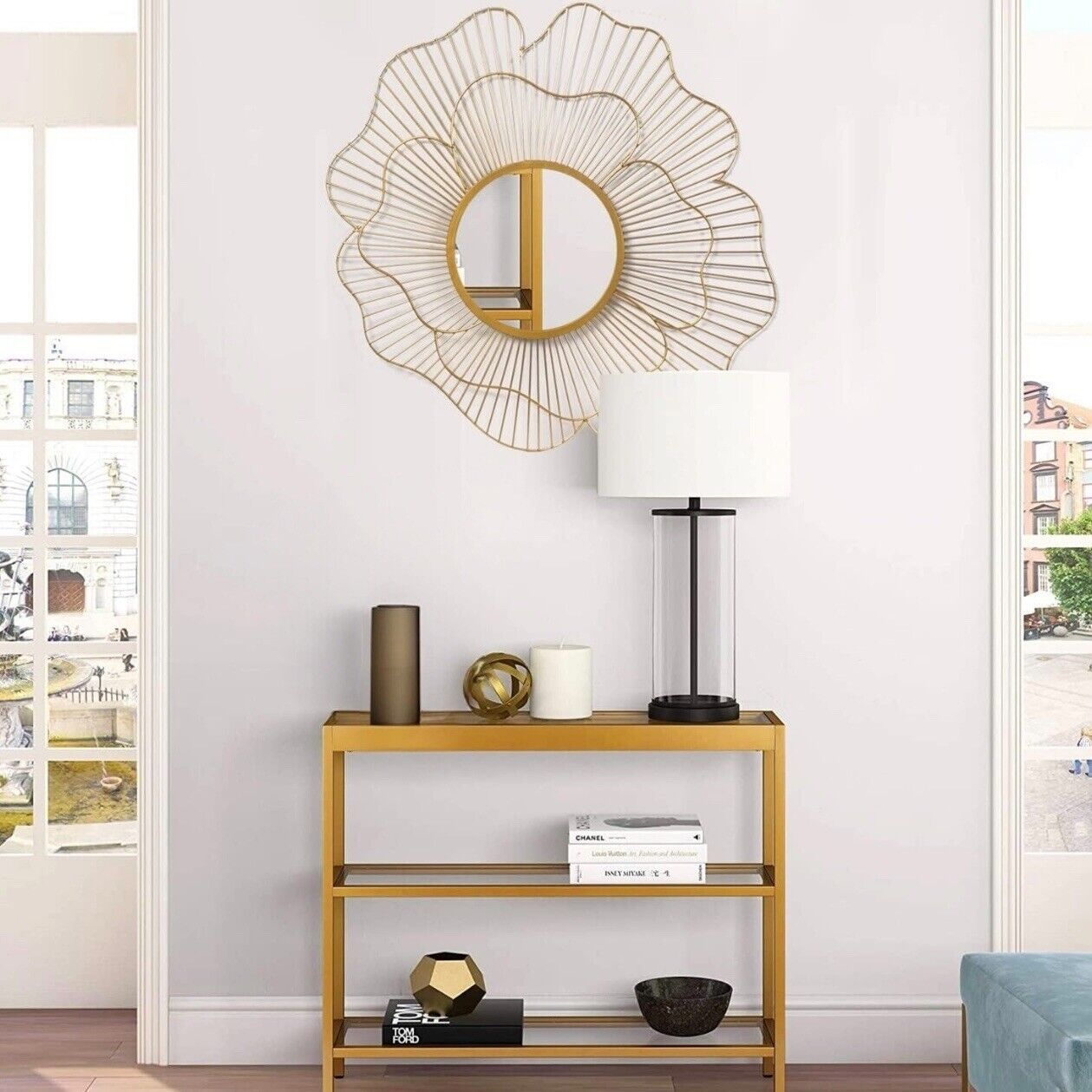 NEW West Elm XL Gold Asymmetrical Flower Mid-Century Modern Hanging Wall Mirror