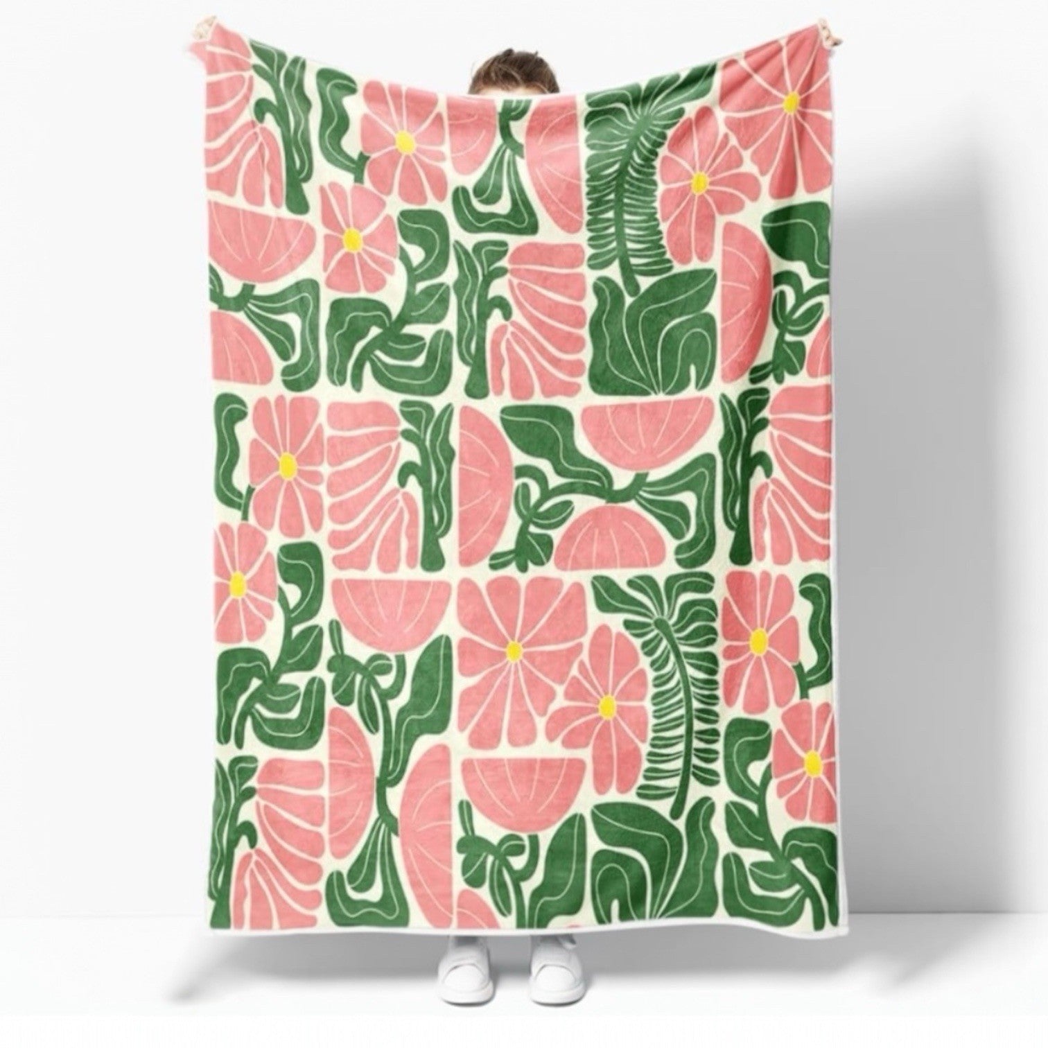 NEW Anthropologie Retro Floral Fleece Throw Blanket Bedspread Bedding 60" x 80"