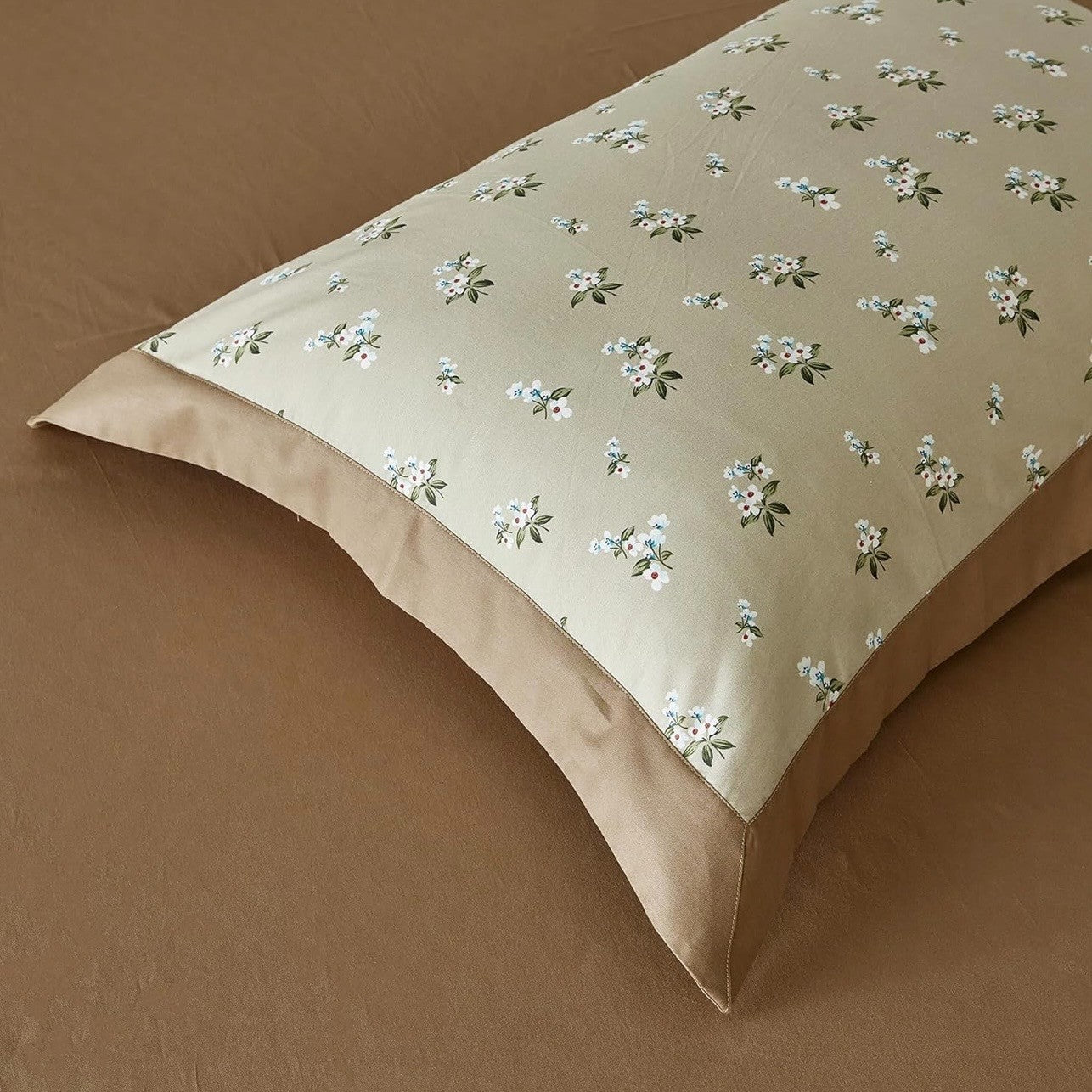NEW Anthropologie Khaki Floral Vintage Queen King Cotton Bedding Duvet Sham Set