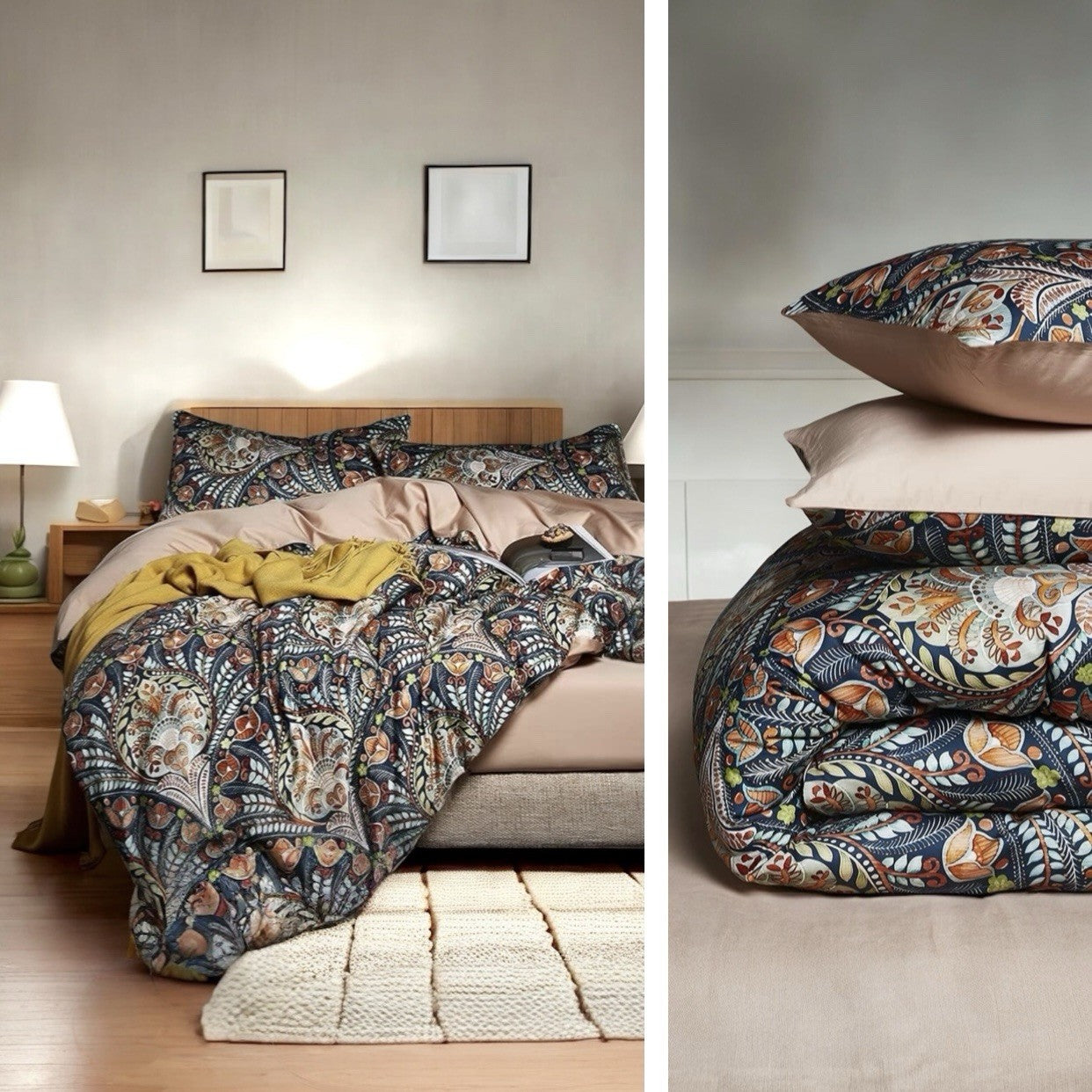 NEW Anthro Paisley Floral Multicolor Boho Queen / King Bedding Duvet & Sham Set