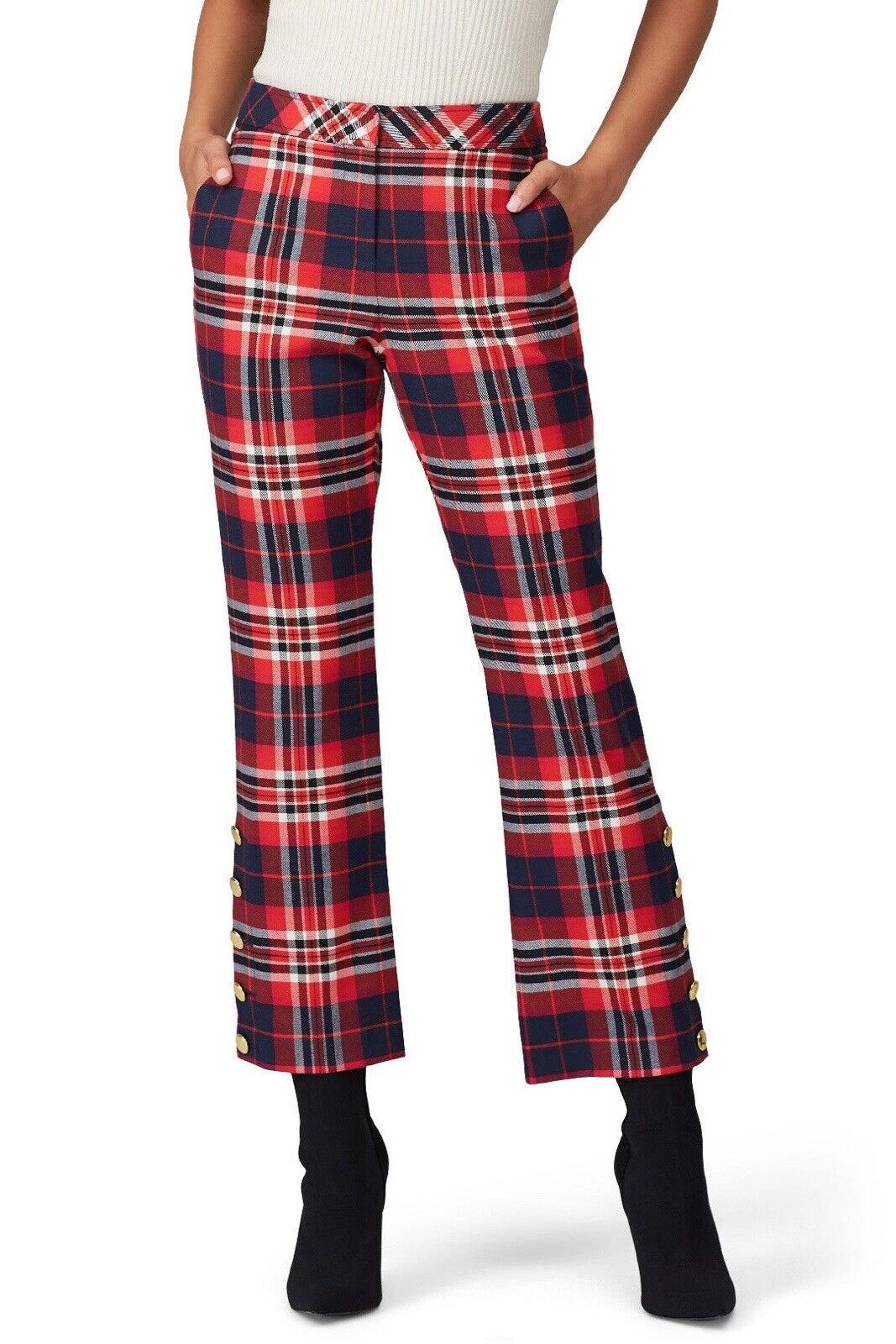 Trina Turk Red Plaid Gold Button Suit Preppy Mercury Pants Slacks Set - Size 12