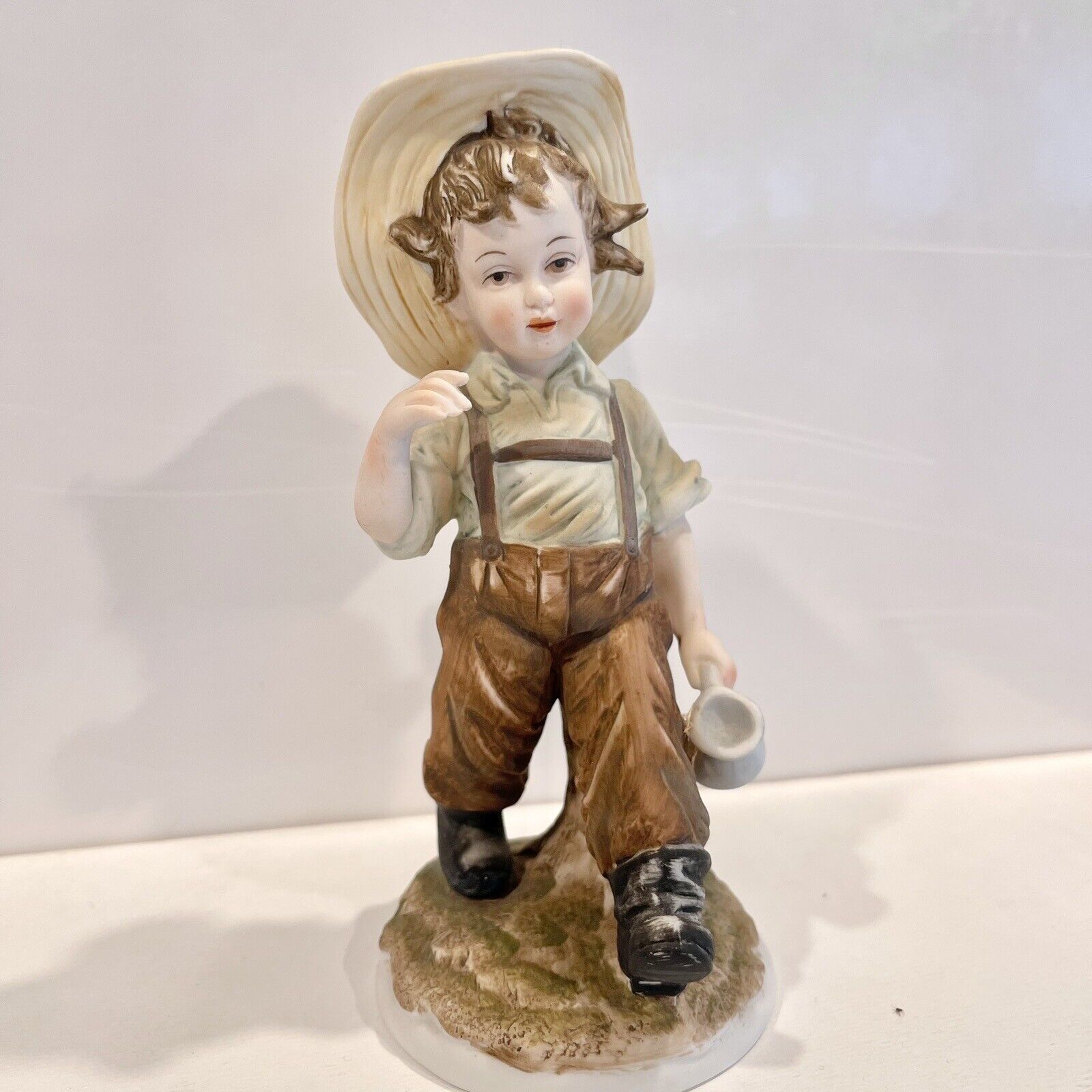 Vintage Lefton China Hand Painted Ceramic Figurine - Country Boy with Jug KW4243