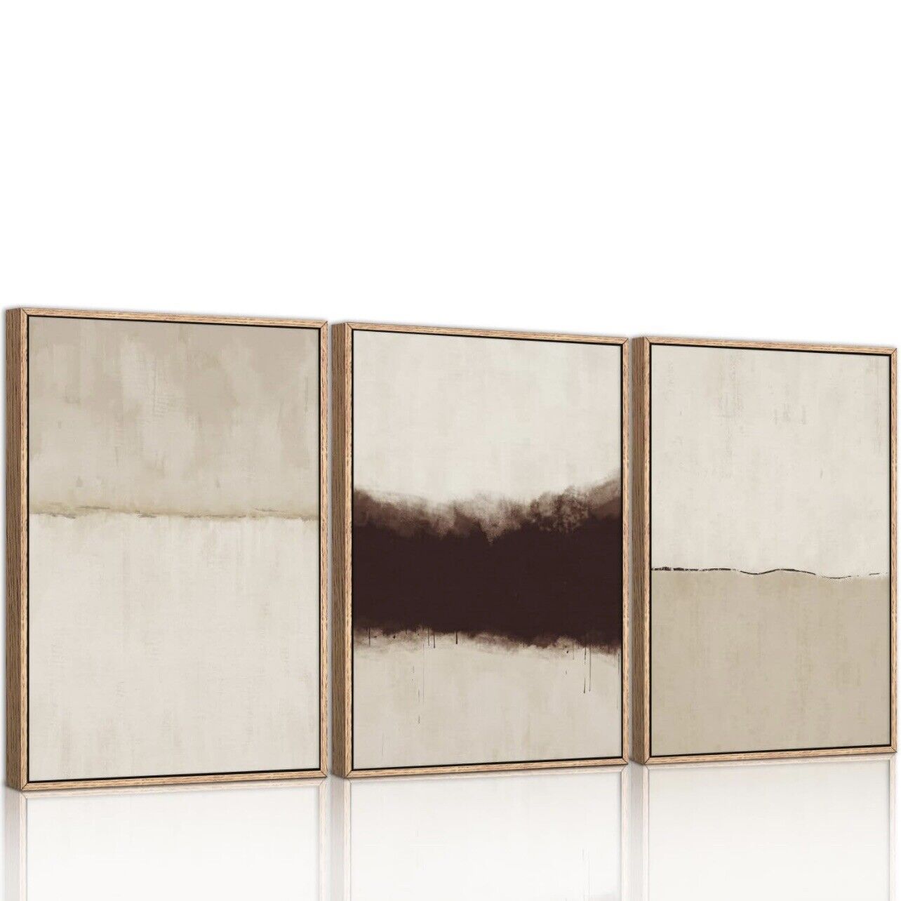 New West Elm Large Abstract Set of 3 Framed Canvas Wall Art Paintings Decor 24"