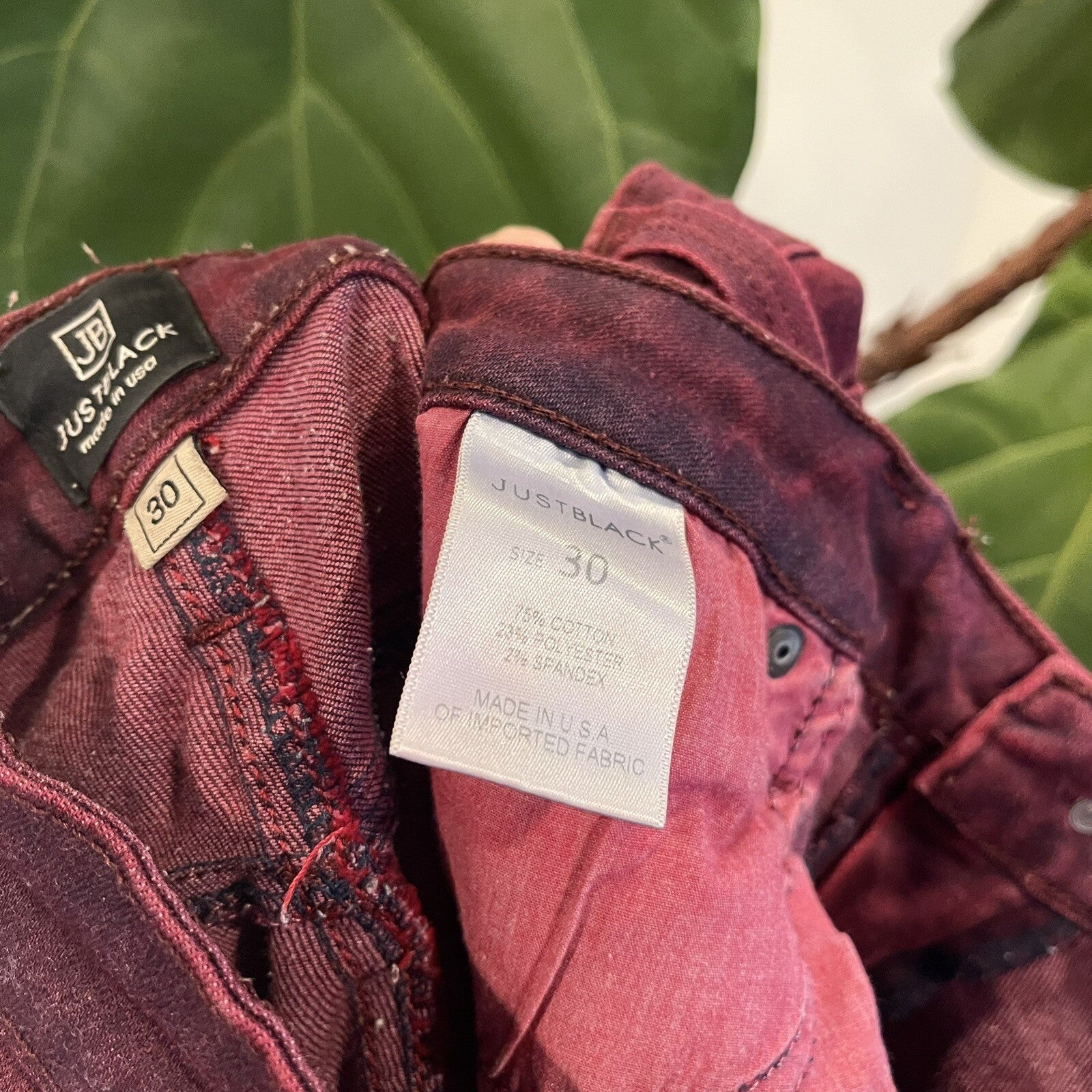Anthro /Just Black Mid Rise Maroon Skinny Legging Stretch Denim Jeans Pants - 30
